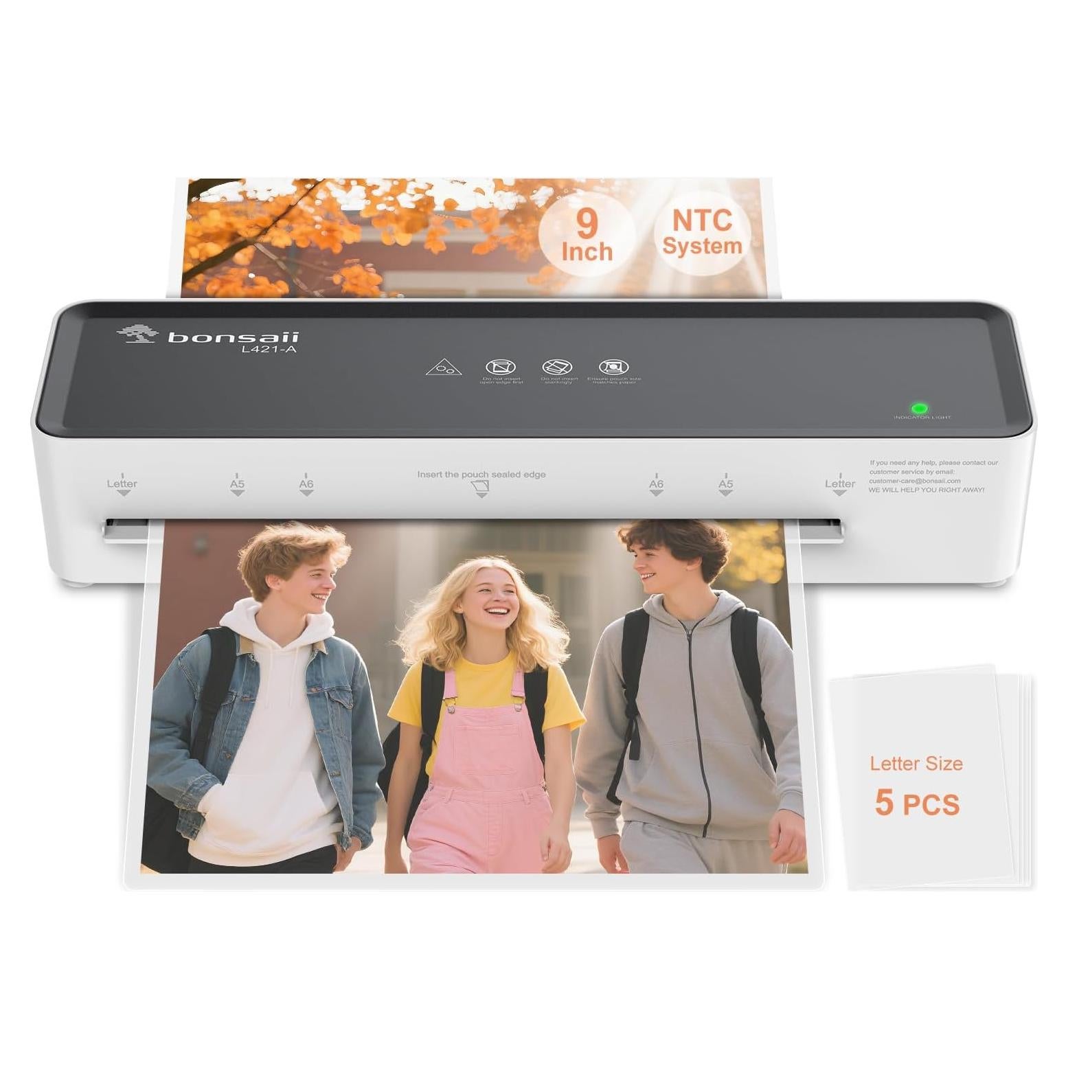 Laminadora Térmica Bonsaii 9 Pulgadas con 5 Fundas Gris