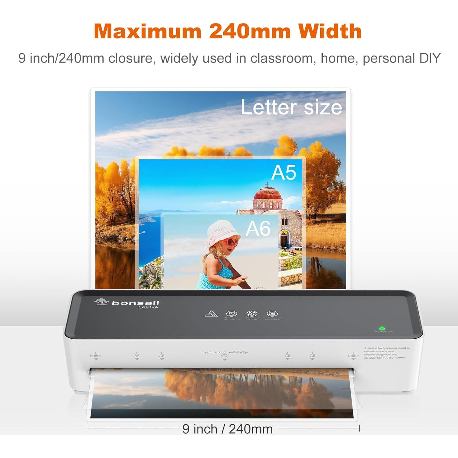 Laminadora Térmica Bonsaii 9 Pulgadas con 5 Fundas Gris