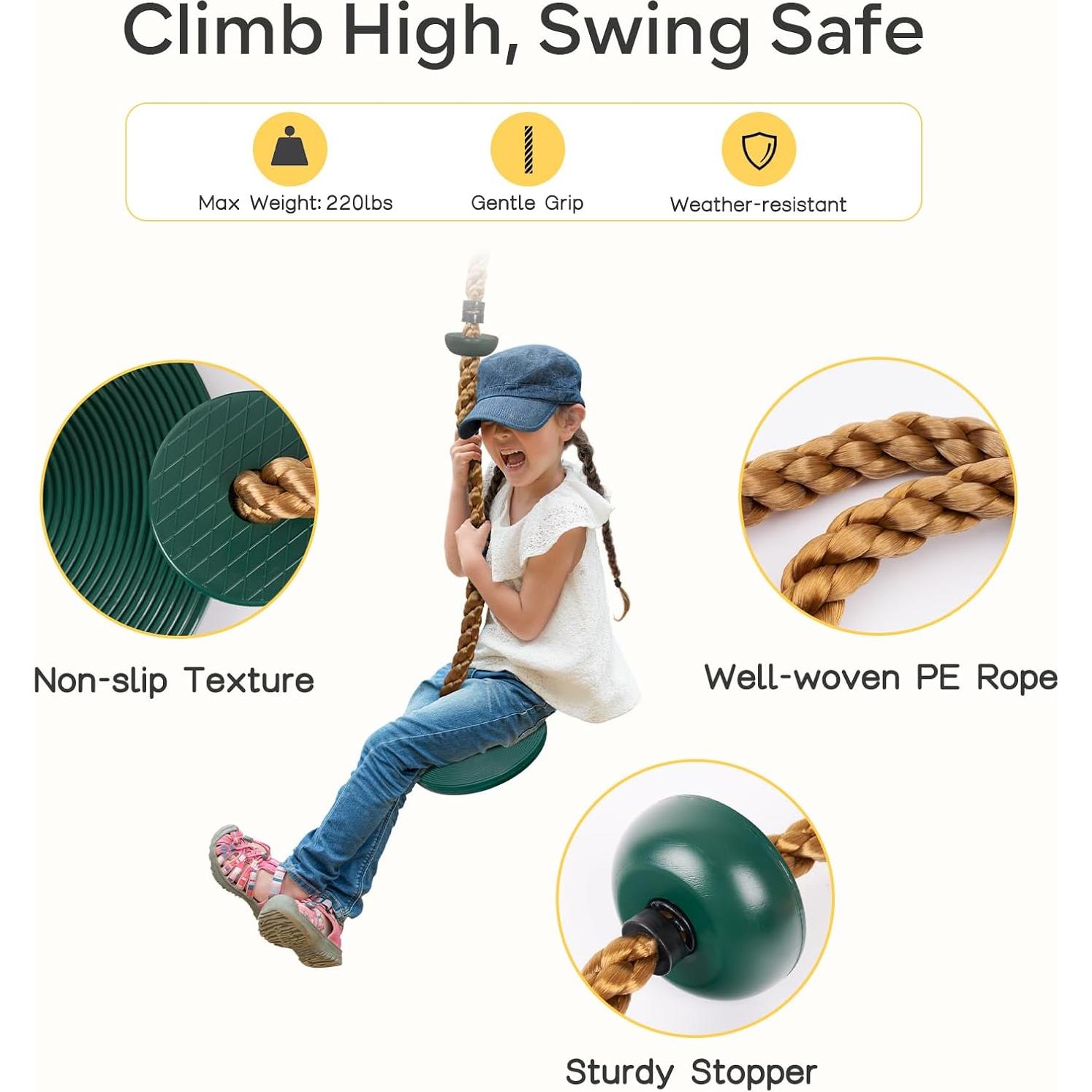 Columpio para Niños DECORLIFE Verde con Disco y Cuerda Ajustable