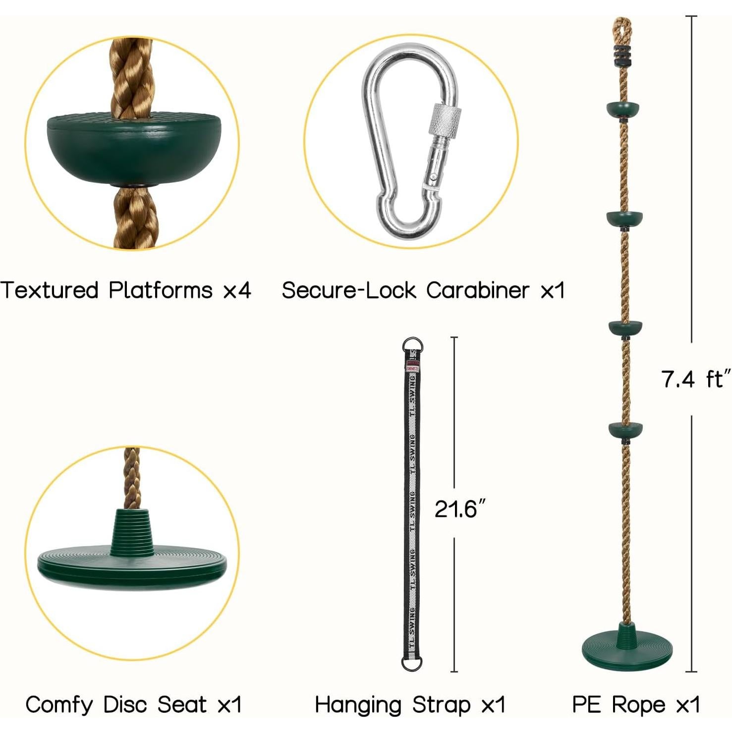 Columpio para Niños DECORLIFE Verde con Disco y Cuerda Ajustable