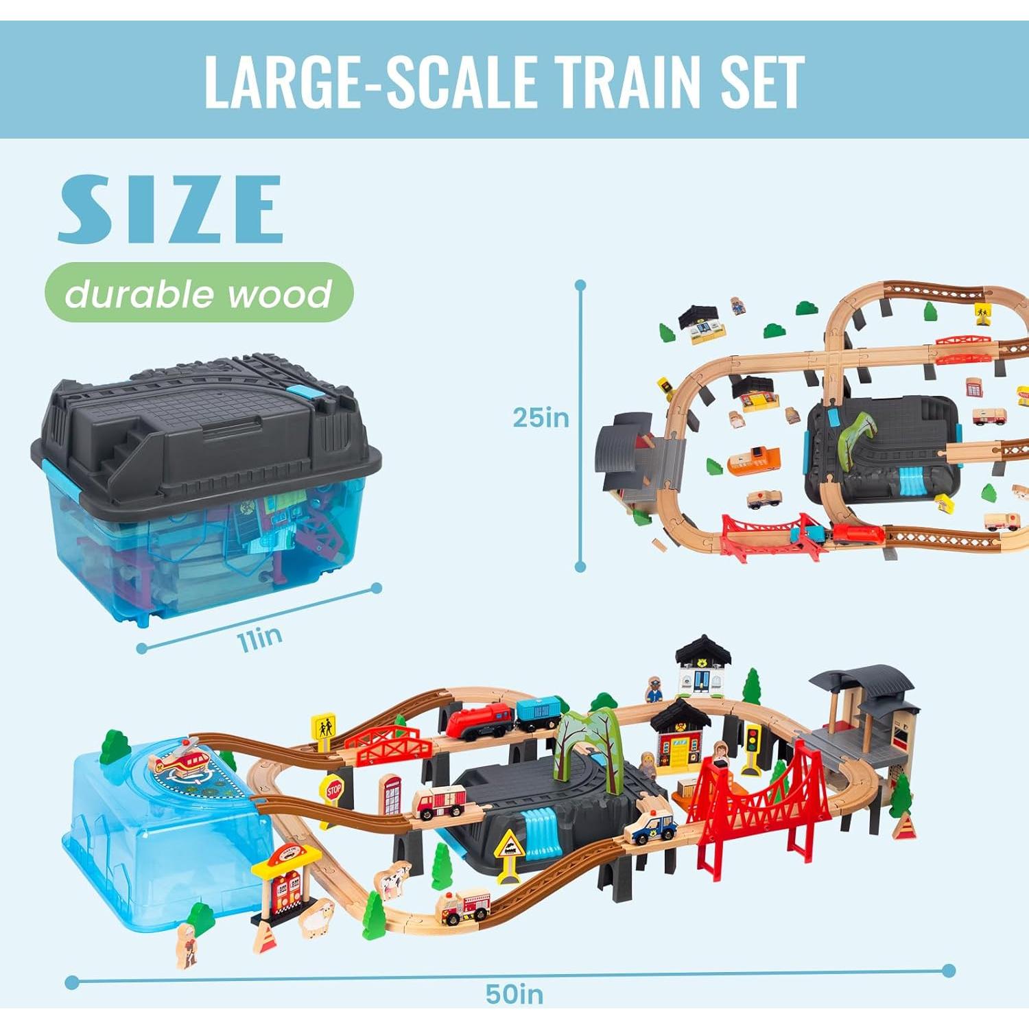 Juego de Tren de Madera 100 Piezas WoodenEdu para Niños 3-8 Años