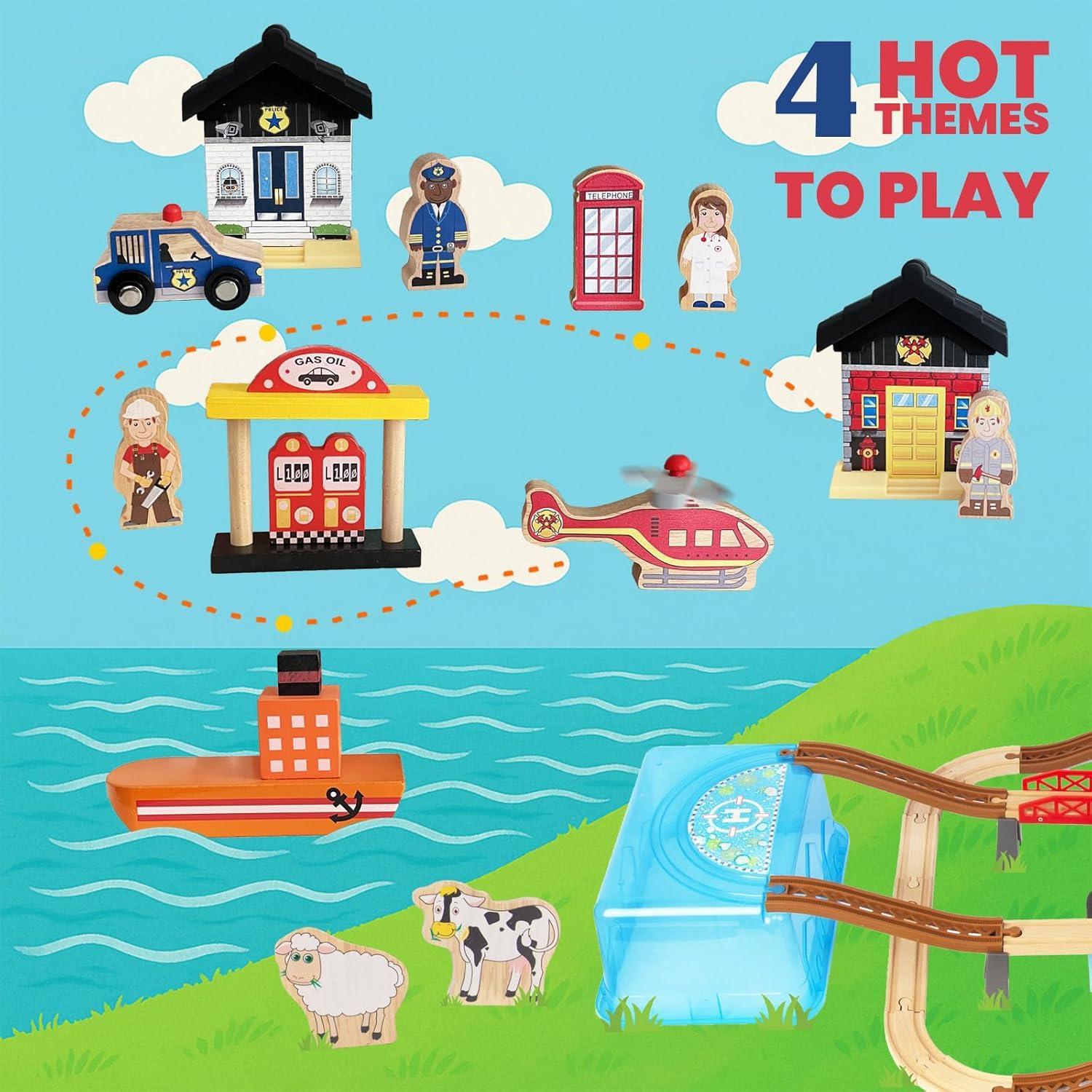 Juego de Tren de Madera 100 Piezas WoodenEdu para Niños 3-8 Años