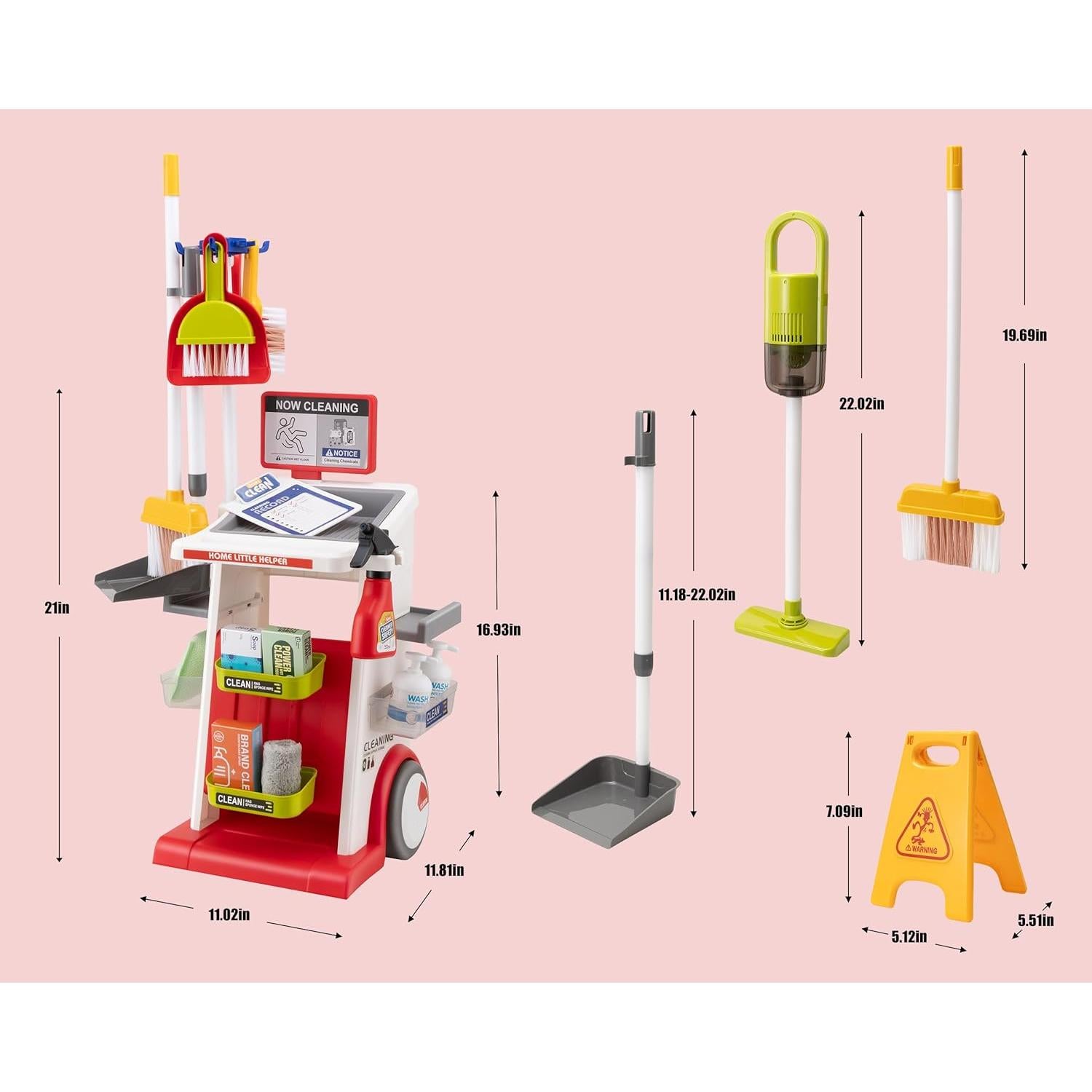 Juego de Limpieza para Niños POFJOEQ 22 Piezas Rojo