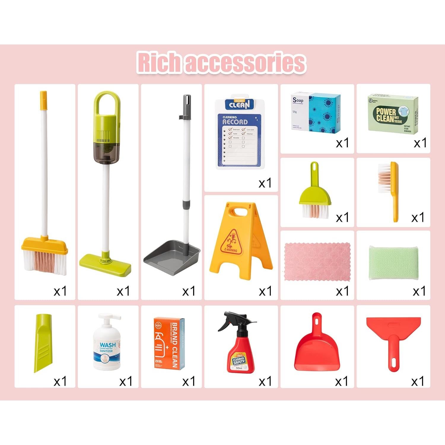 Juego de Limpieza para Niños POFJOEQ 22 Piezas Rojo