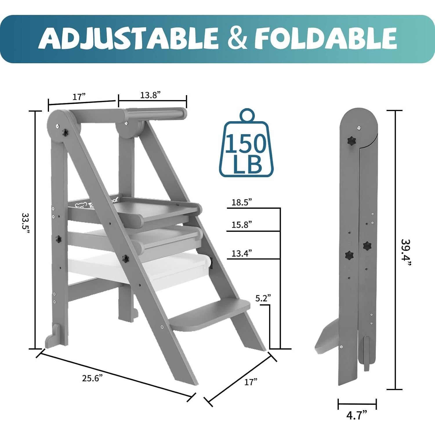 Torre Plegable para Niños Doerpuz con 3 Alturas Ajustables