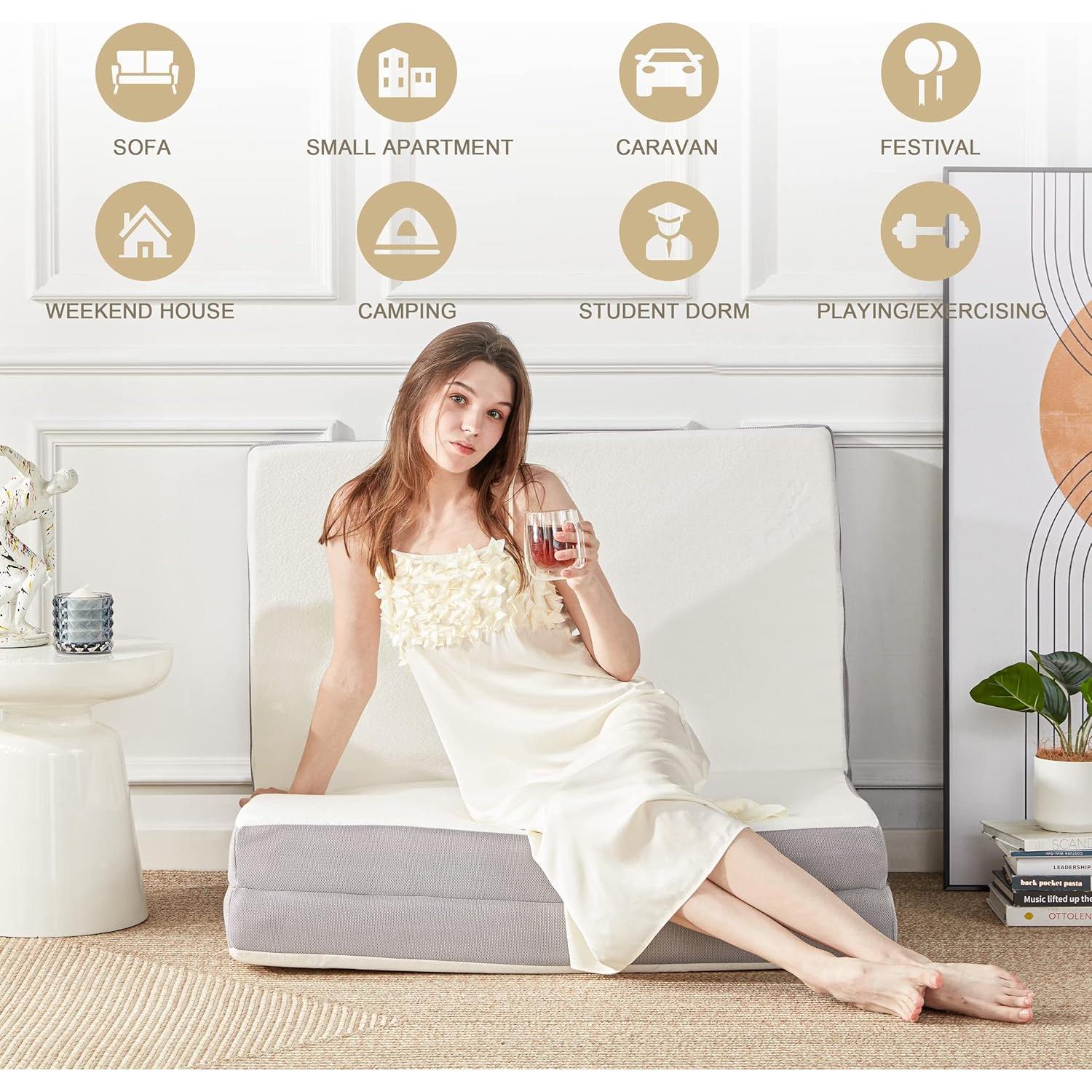 Colchón Plegable Lazyzizi 4 Pulgadas Espuma Memoria Individual