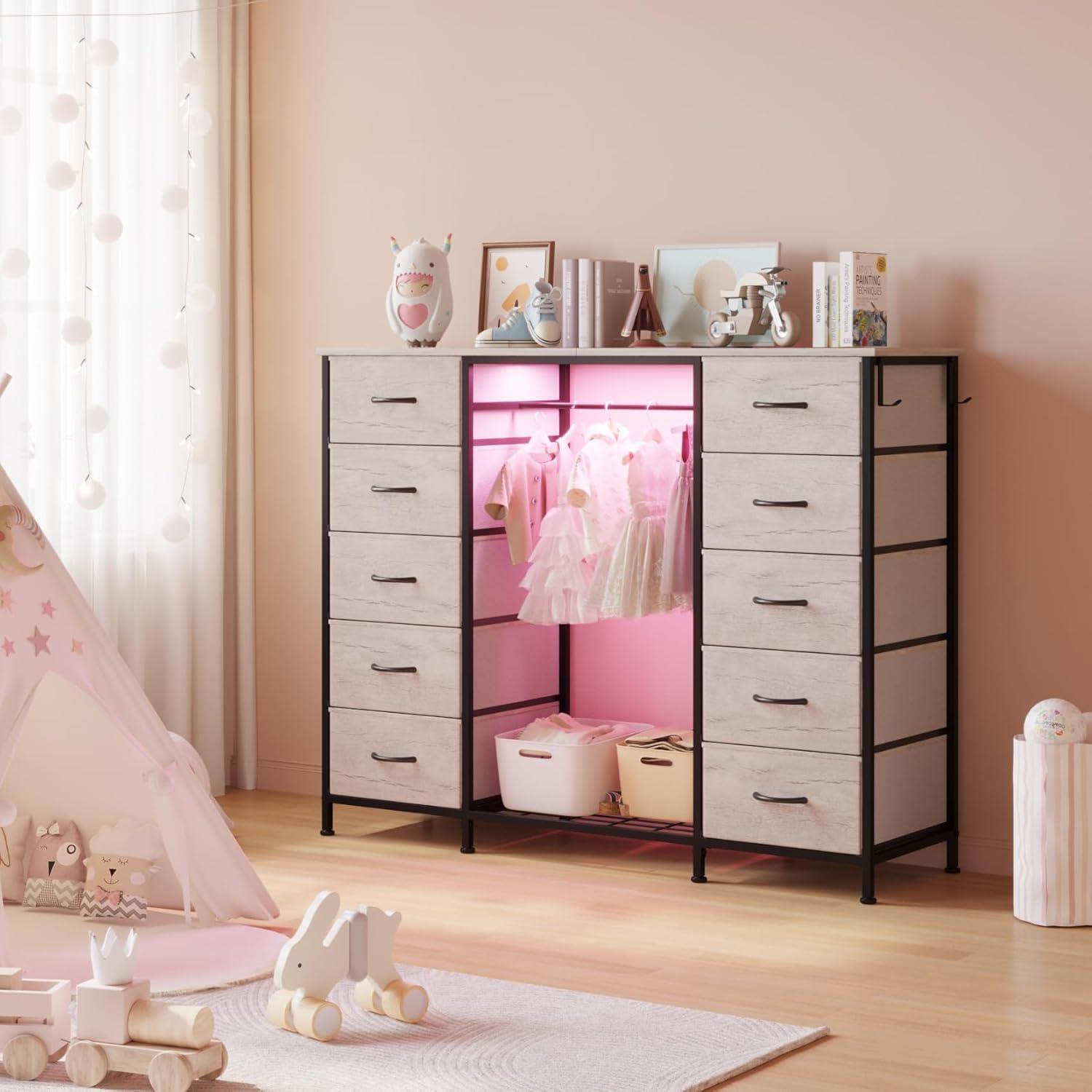 Tocador LUMTOK 10 Cajones con Perchero y Luces LED Gris