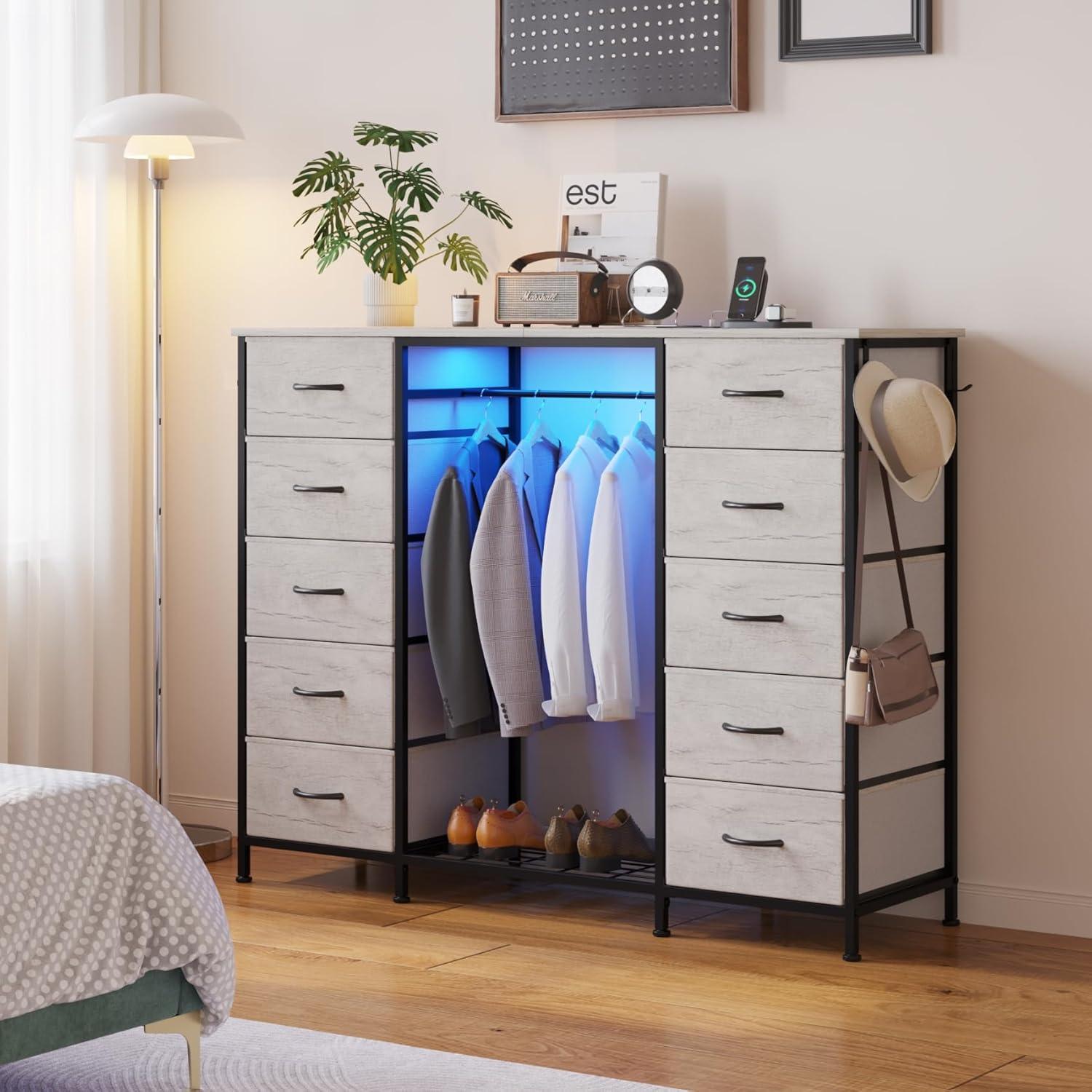 Tocador LUMTOK 10 Cajones con Perchero y Luces LED Gris