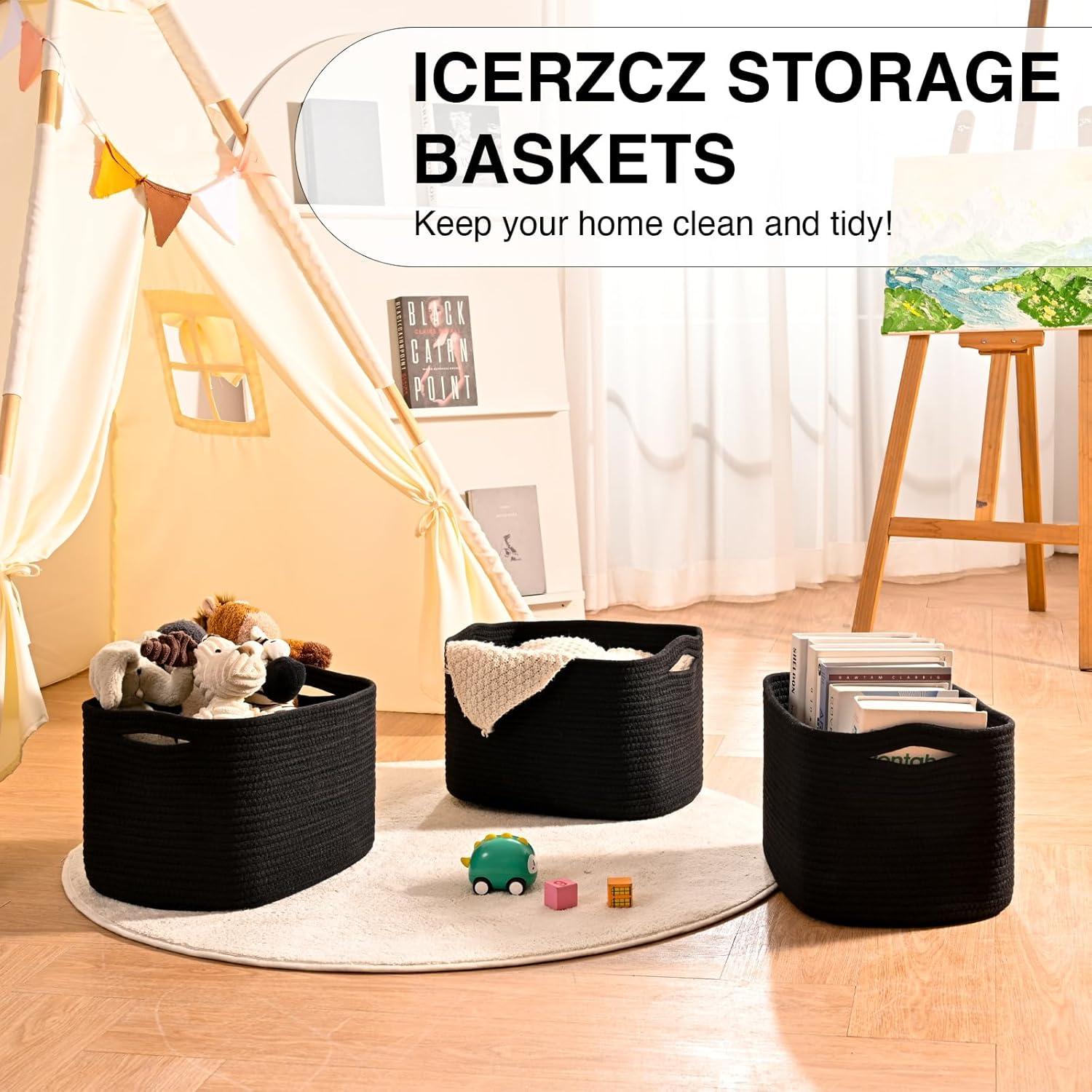 Cestas de Almacenamiento Negras ICERZCZ 3 Paquetes 38x28x14cm