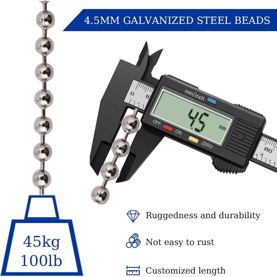 Cadena de Bolas 15M Acero Galvanizado LinHomguy #10 para Manualidades