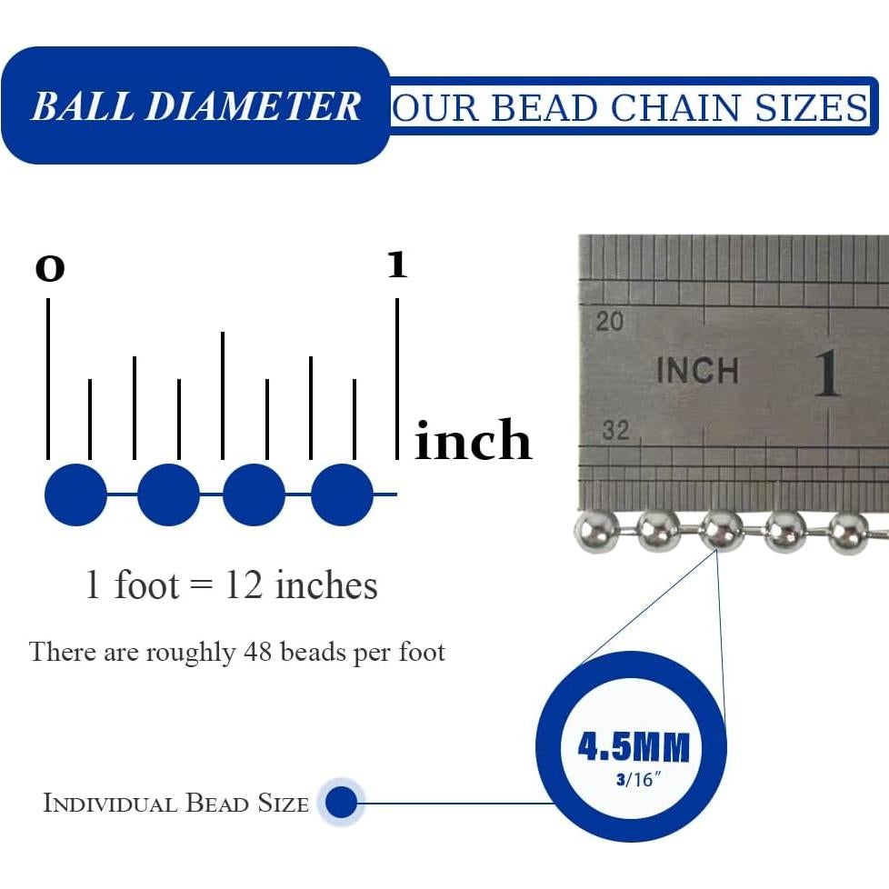 Cadena de Bolas 15M Acero Galvanizado LinHomguy #10 para Manualidades