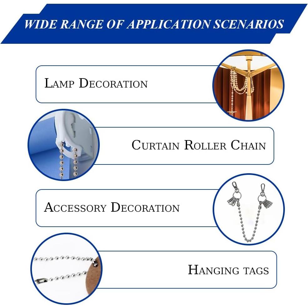 Cadena de Bolas 15M Acero Galvanizado LinHomguy #10 para Manualidades