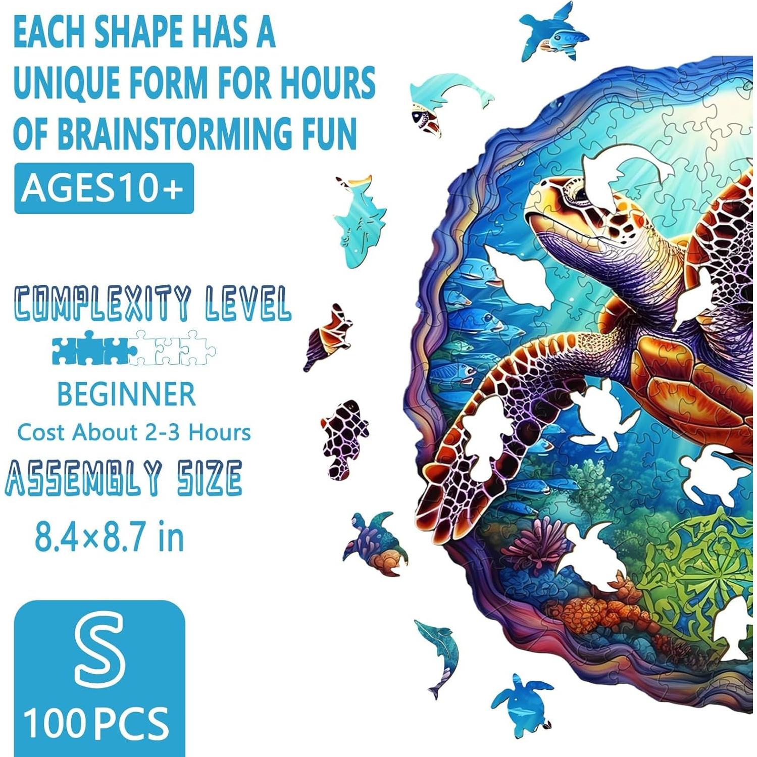 Rompecabezas de Madera Tortuga Marina Profunda 100 Piezas