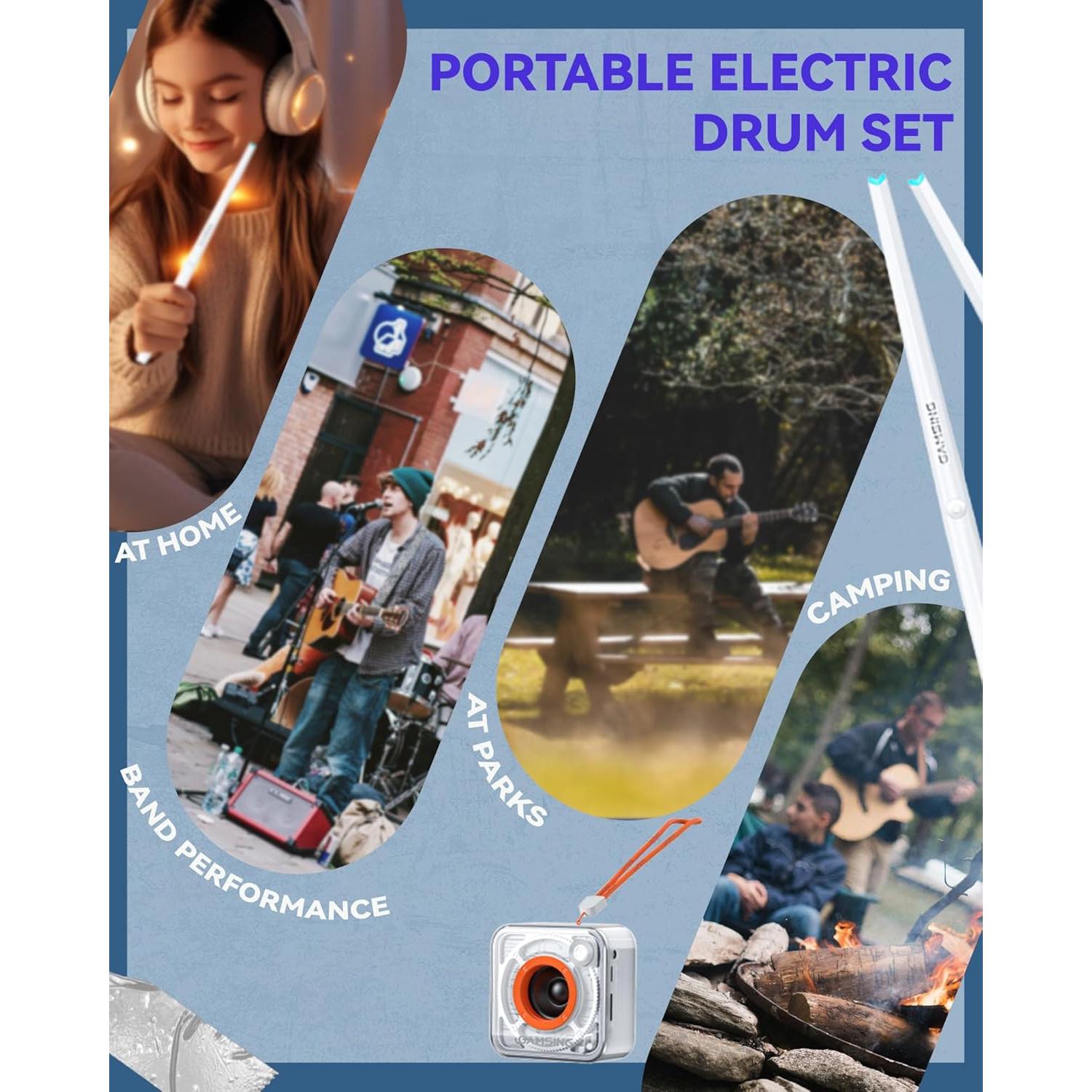 Set de Batería Electrónica Portátil GAMSING GRA20AWHITE - Silenciosa y Práctica