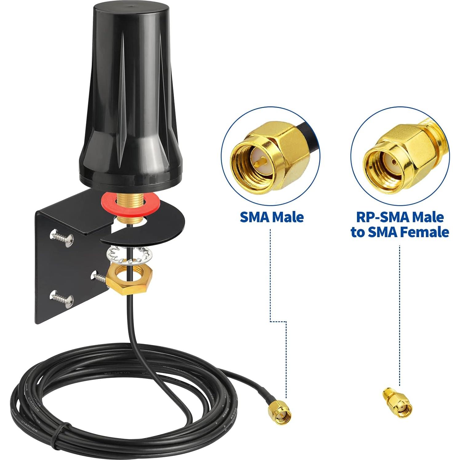 Antena Exterior 4G LTE Bingfu SMA Macho Impermeable 5dBi