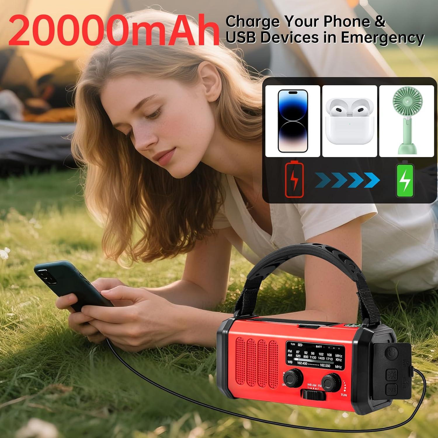 Radio de Emergencia TFTDOUP 20000mAh Solar Manivela AM/FM