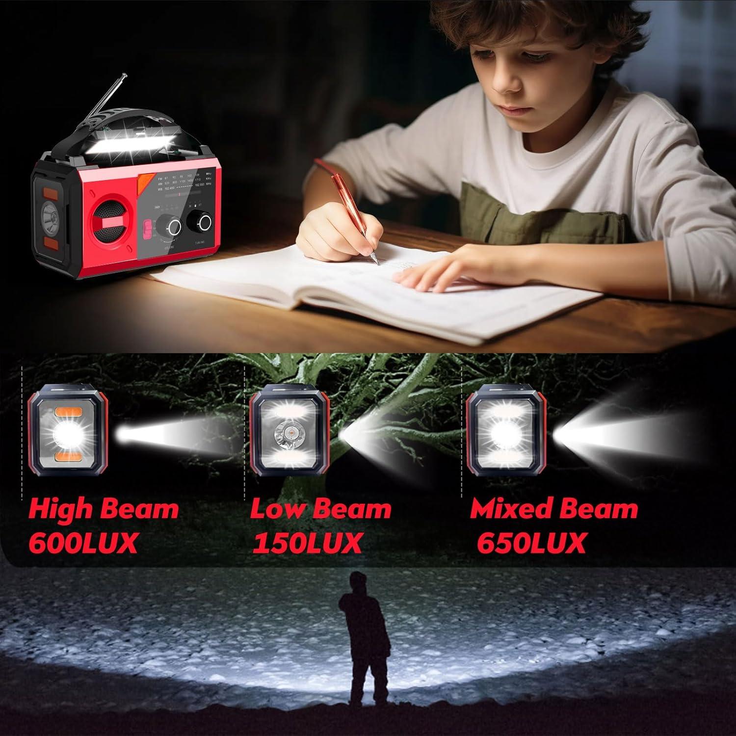 Radio de Emergencia Solar 20000mAh AM/FM NOAA - Linterna y Cargador