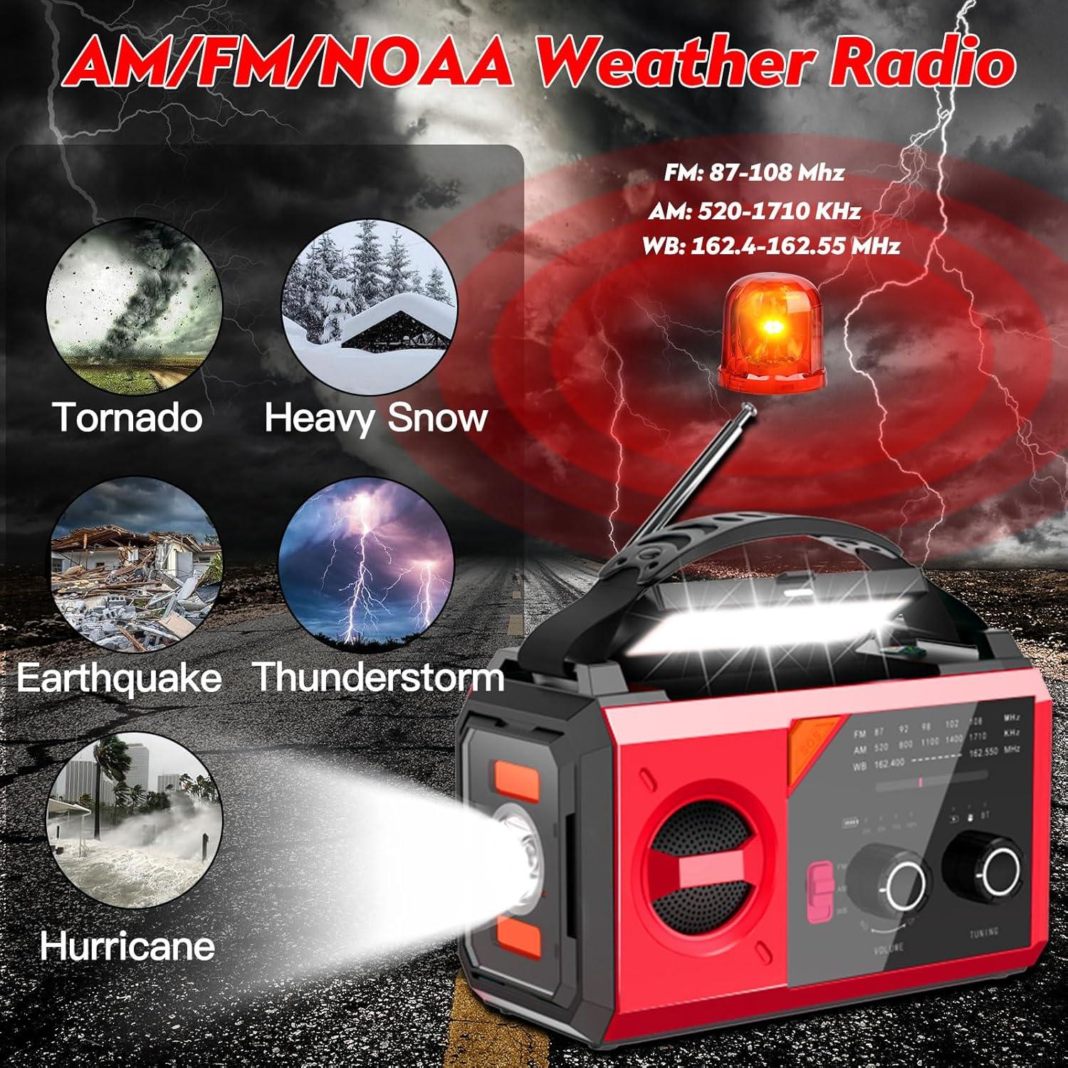 Radio de Emergencia Solar 20000mAh AM/FM NOAA - Linterna y Cargador