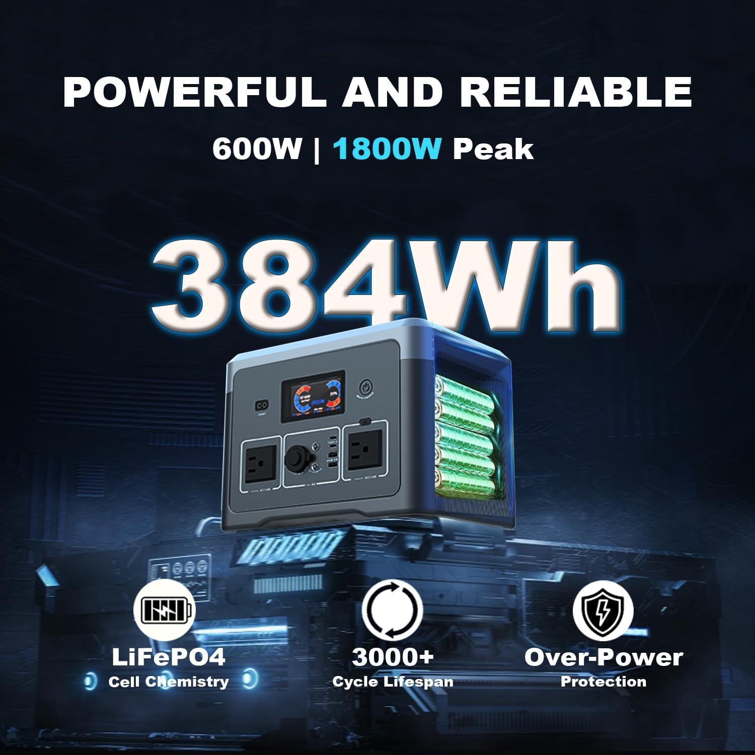 Estación de Energía Portátil Akiisolo GO1X 384Wh 600W Solar