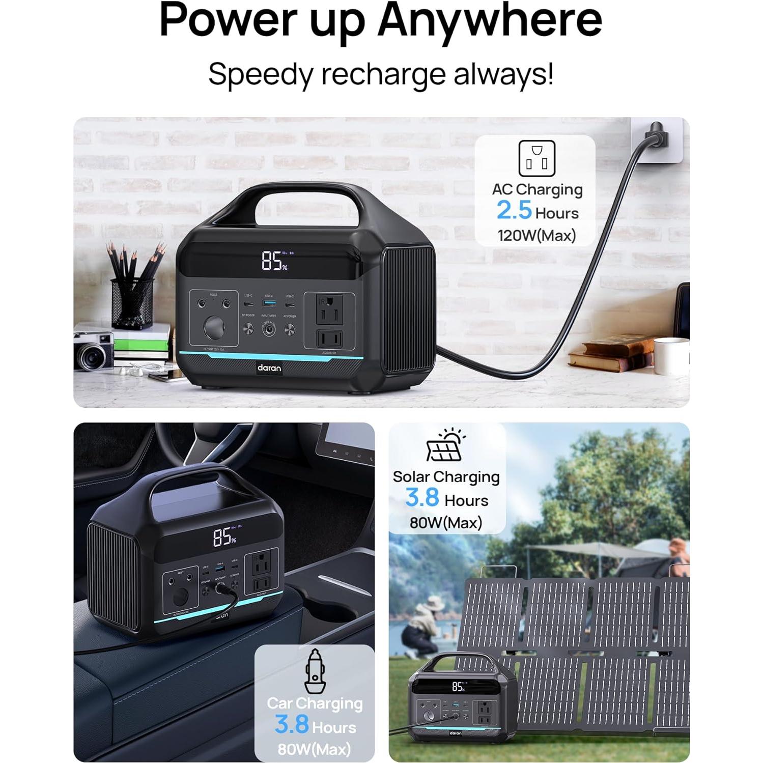 Estación de Energía Portátil Daran 600W 288Wh para Camping