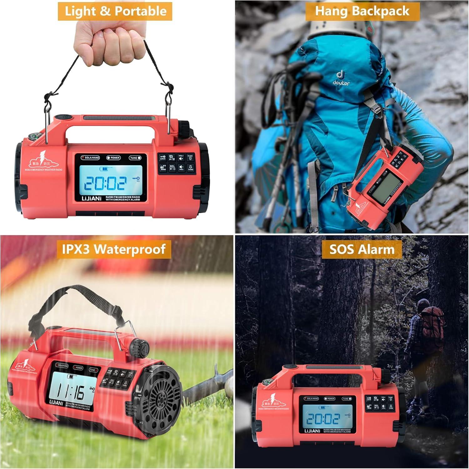 Radio Meteorológica de Emergencia LIJIANI HRD-908 Solar Manivela