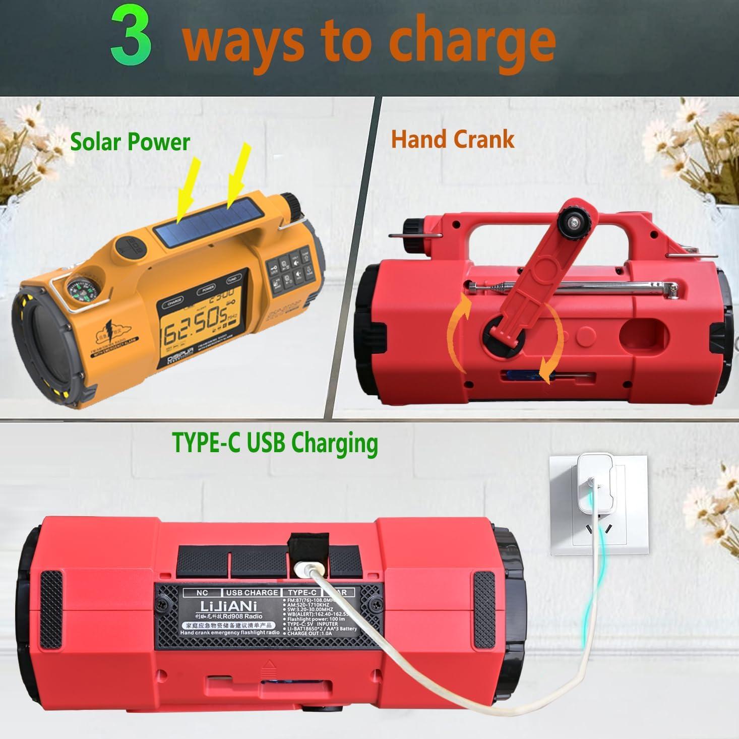 Radio Meteorológica de Emergencia LIJIANI HRD-908 Solar Manivela