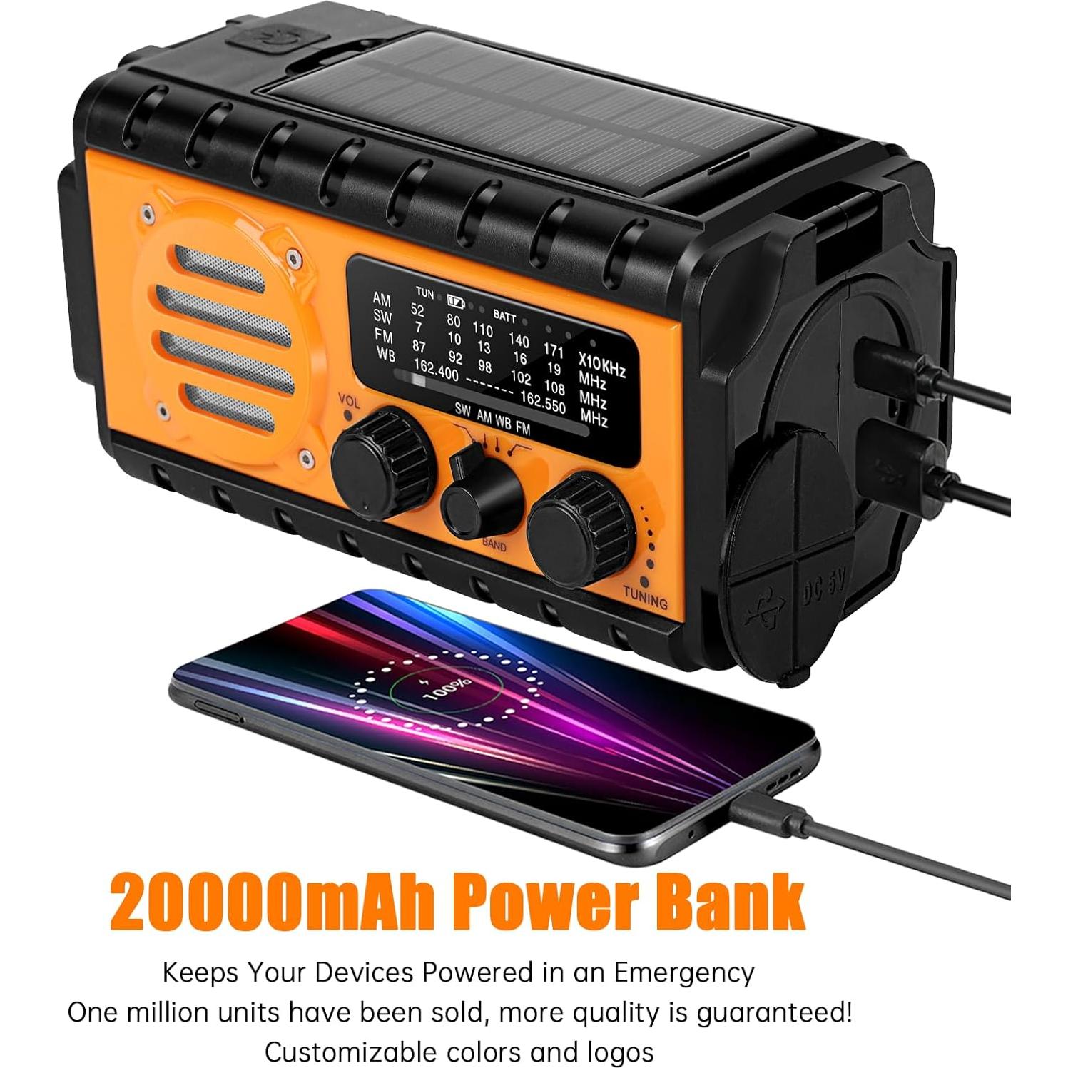 Radio Meteorológica de Emergencia Juvihuxy 20000mAh con Manivela