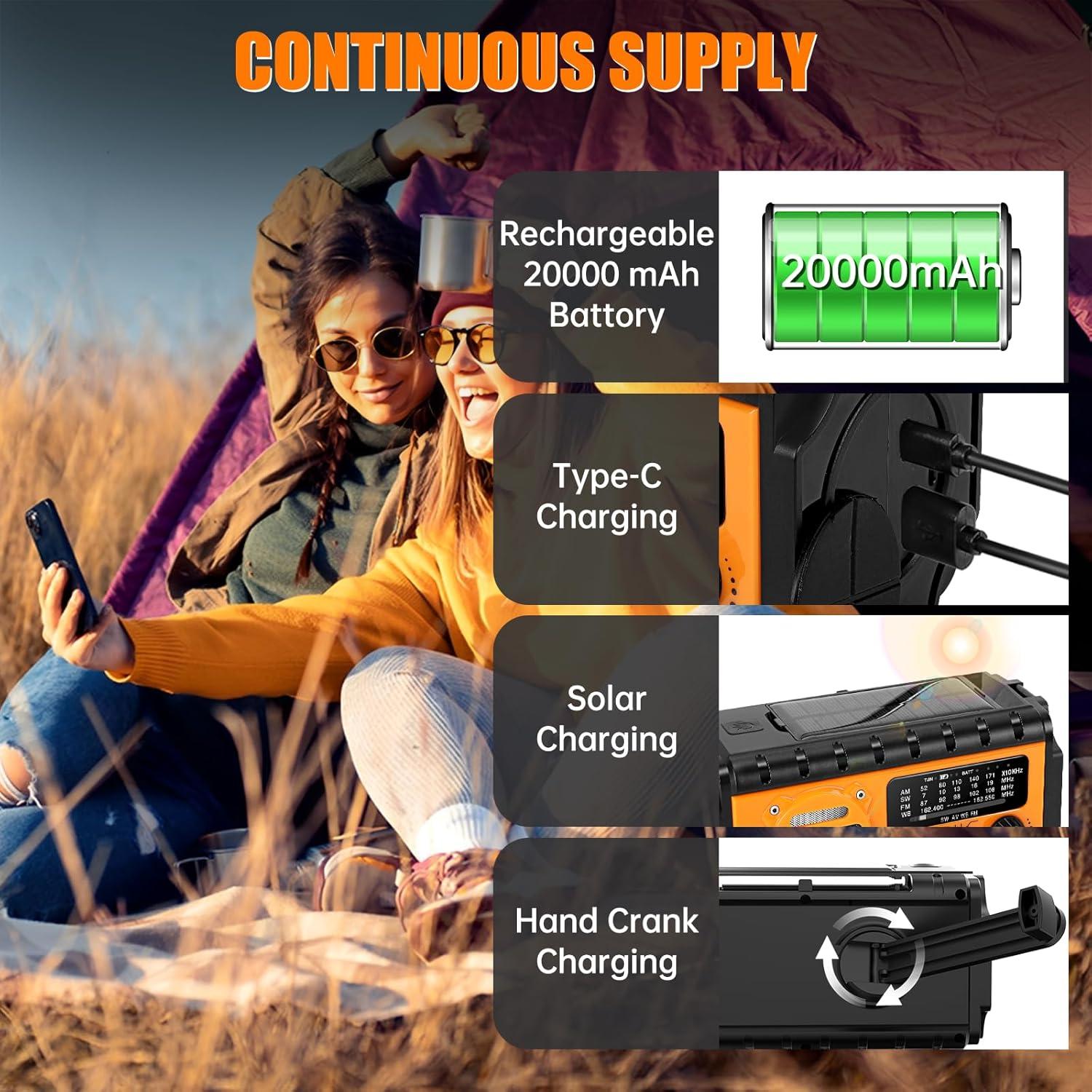 Radio Meteorológica de Emergencia Juvihuxy 20000mAh con Manivela