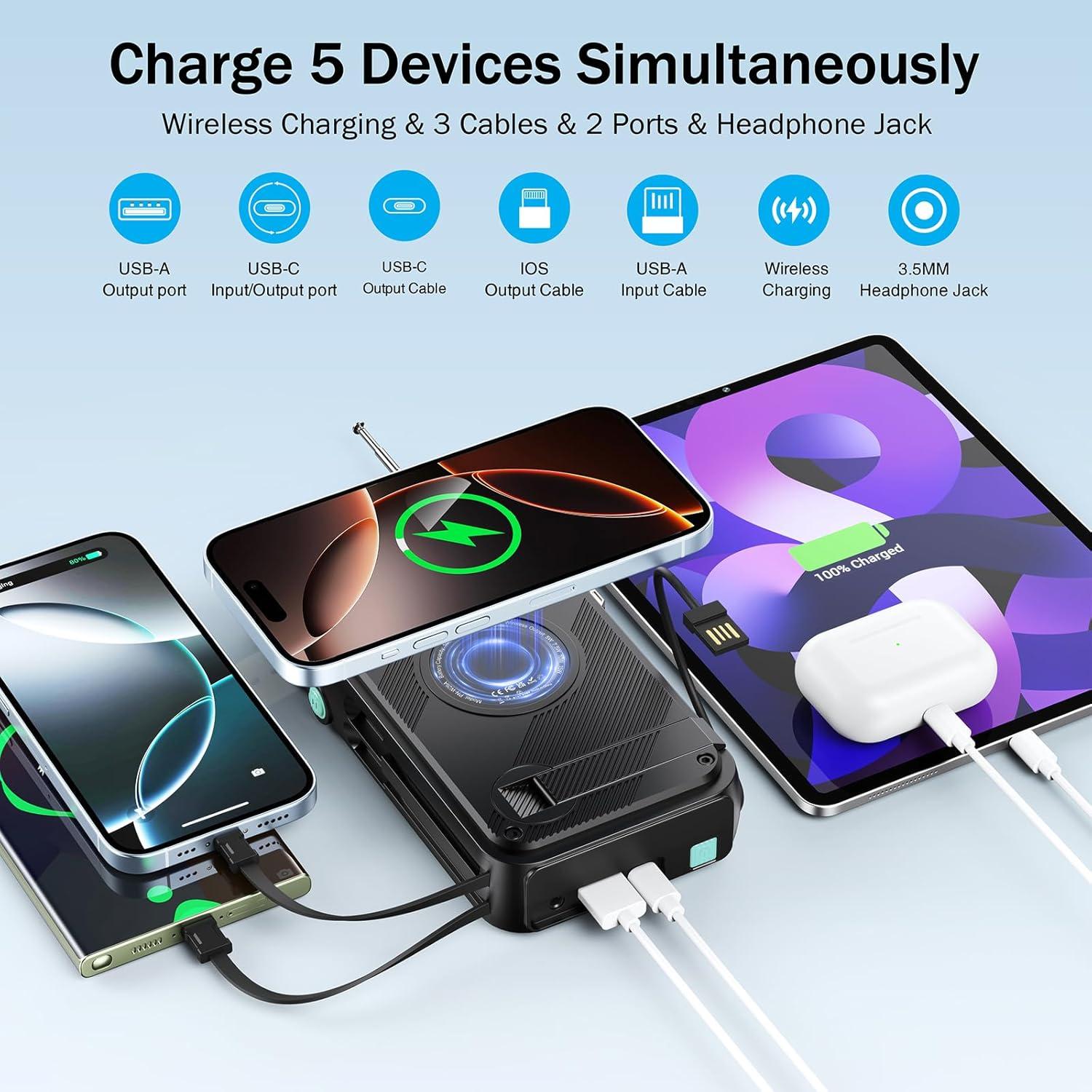 Radio de Emergencia Solar 22000mAh con Cargador Rápido 20W