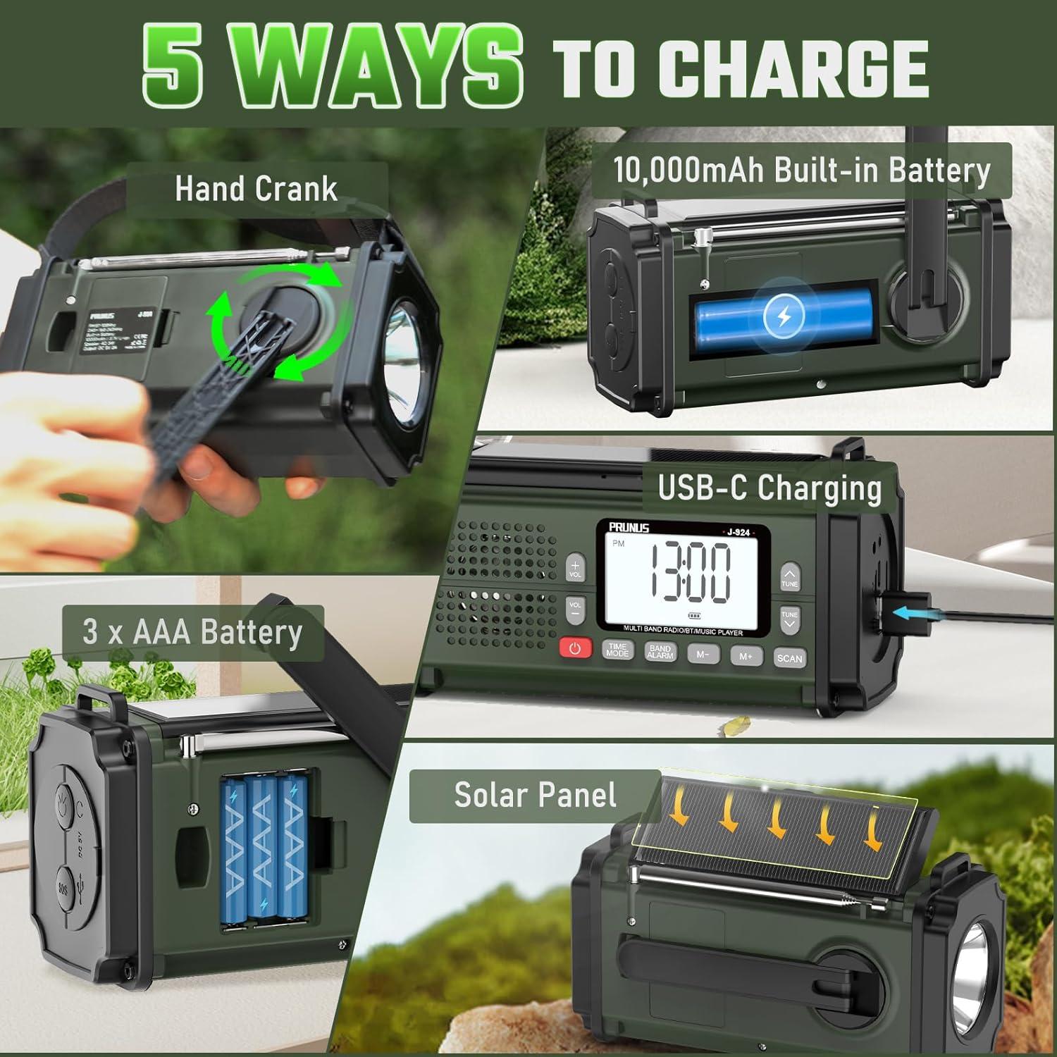 Radio de Emergencia PRUNUS J-924 10000mAh Solar y Manivela