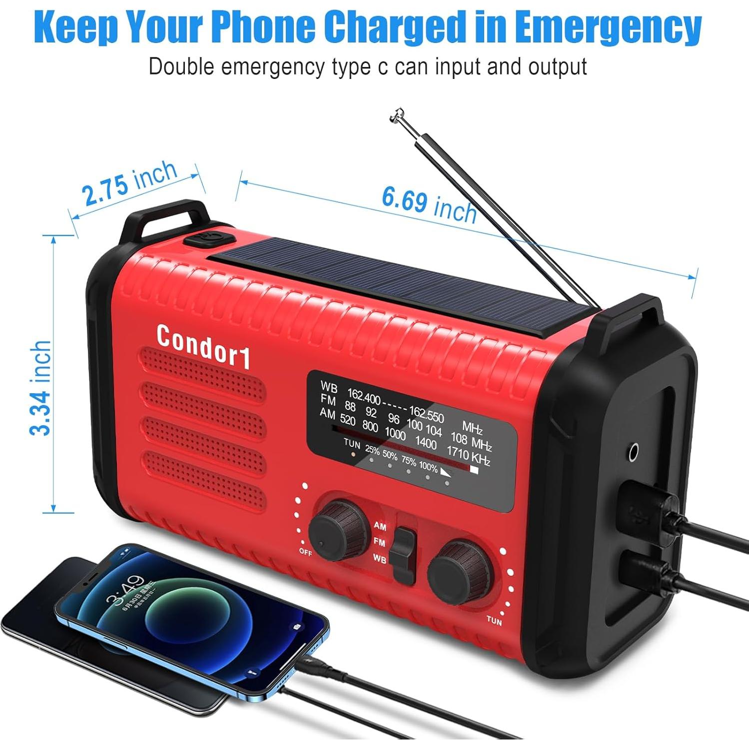 Radio de Emergencia Portátil Accinouter 20000mAh Solar Manivela