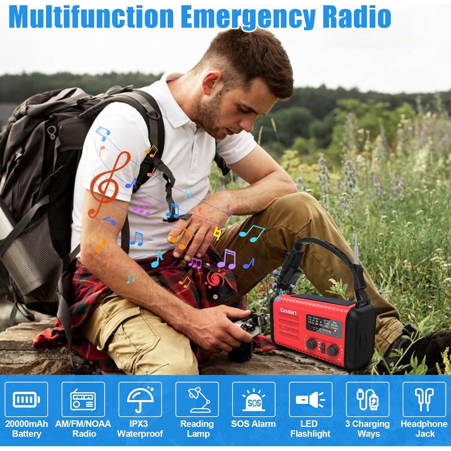 Radio de Emergencia Portátil Accinouter 20000mAh Solar Manivela