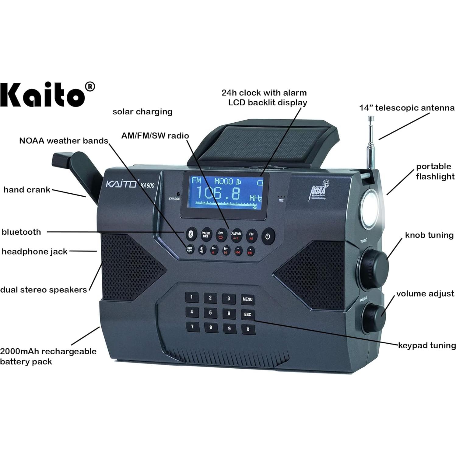 Radio de Emergencia Kaito KA900 Solar Bluetooth 2000mAh