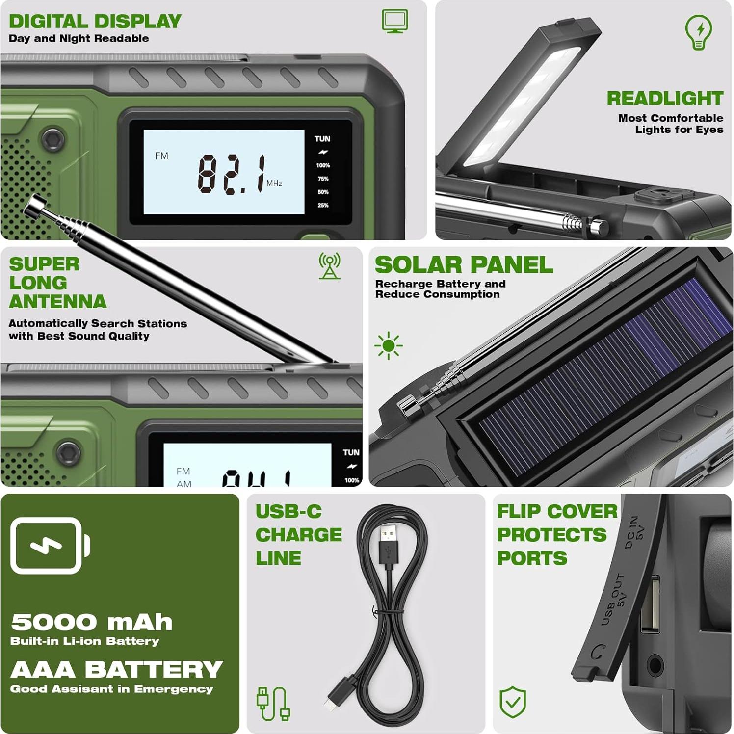 Radio de Emergencia Meteorológica DexScout 5000mAh Solar AM/FM