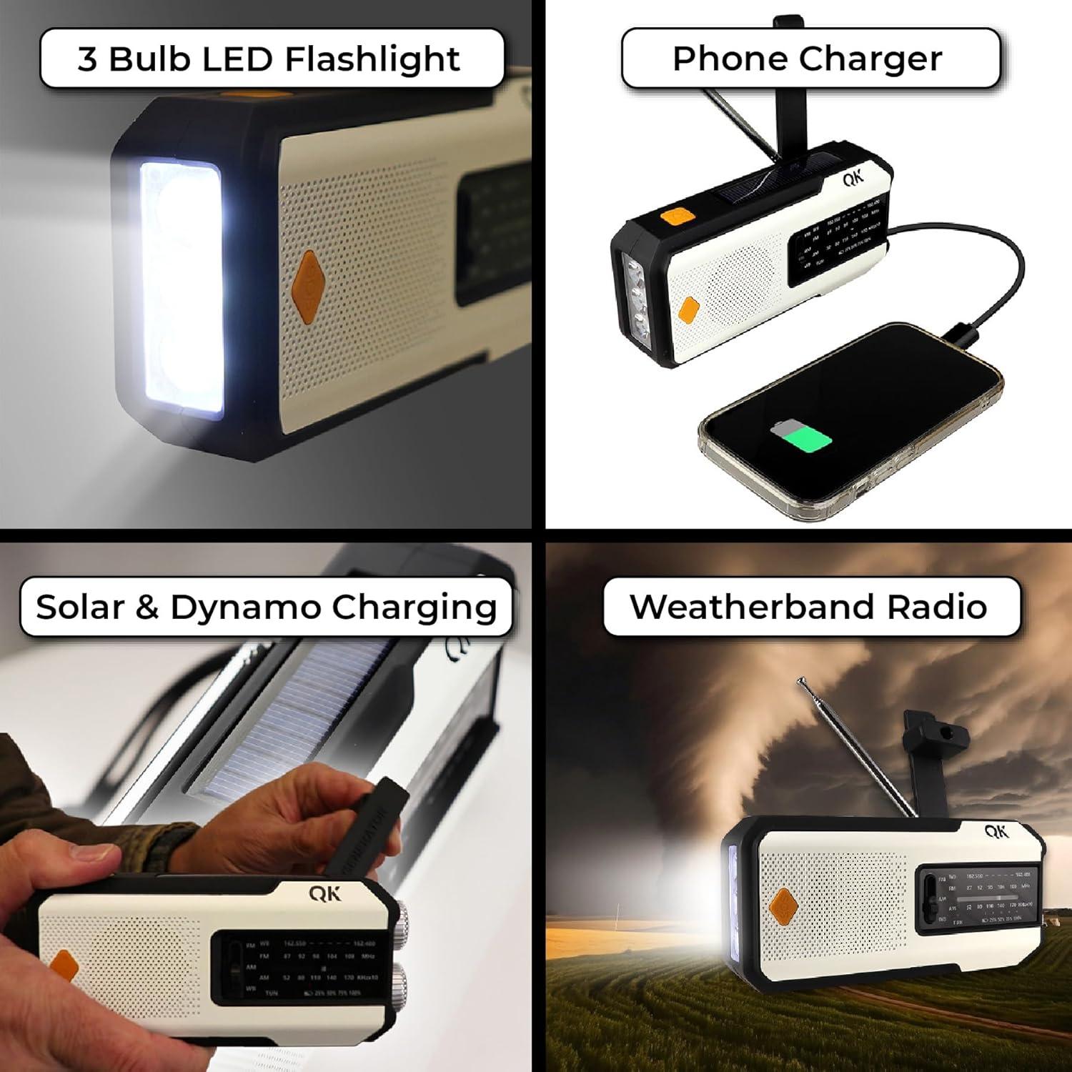 Radio de Emergencia 4-en-1 NOAA Guardian QKLCFR - Linterna y Cargador