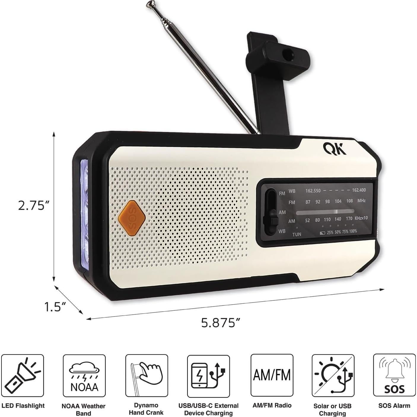 Radio de Emergencia 4-en-1 NOAA Guardian QKLCFR - Linterna y Cargador