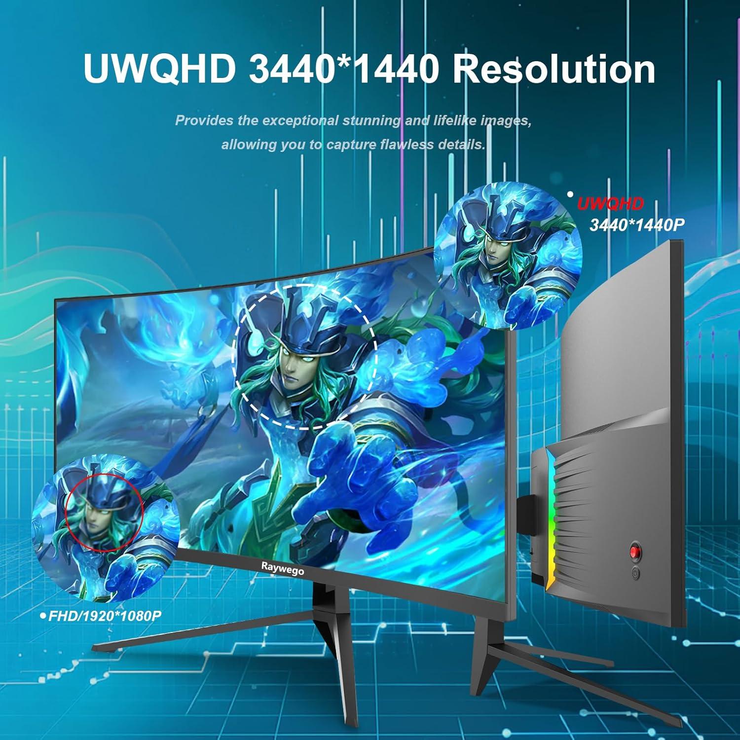 Monitor Curvo 34" Raywego UWQHD 165Hz 300cd/m² FreeSync