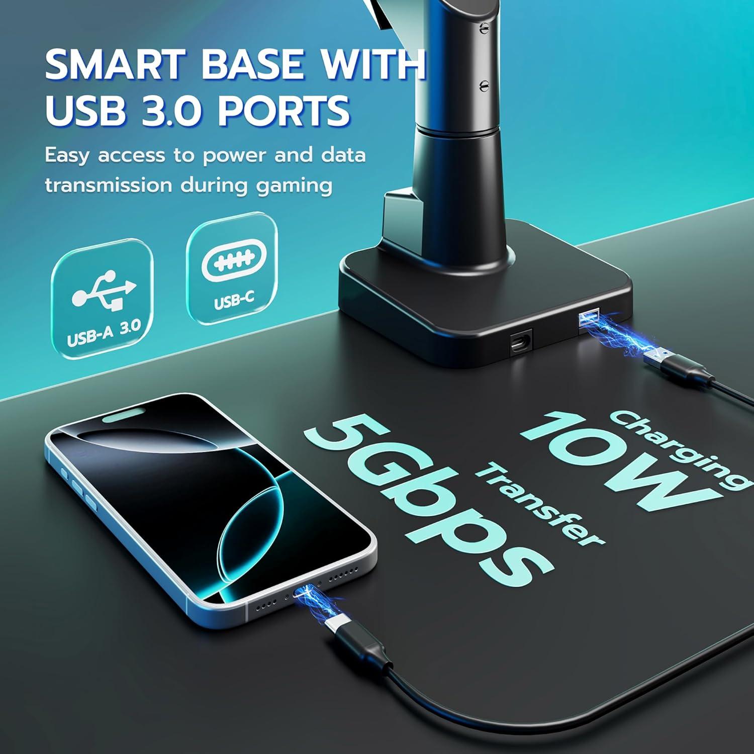 Brazo de Monitor ARES WING Ultra Ancho con USB 24-57" 30 kg