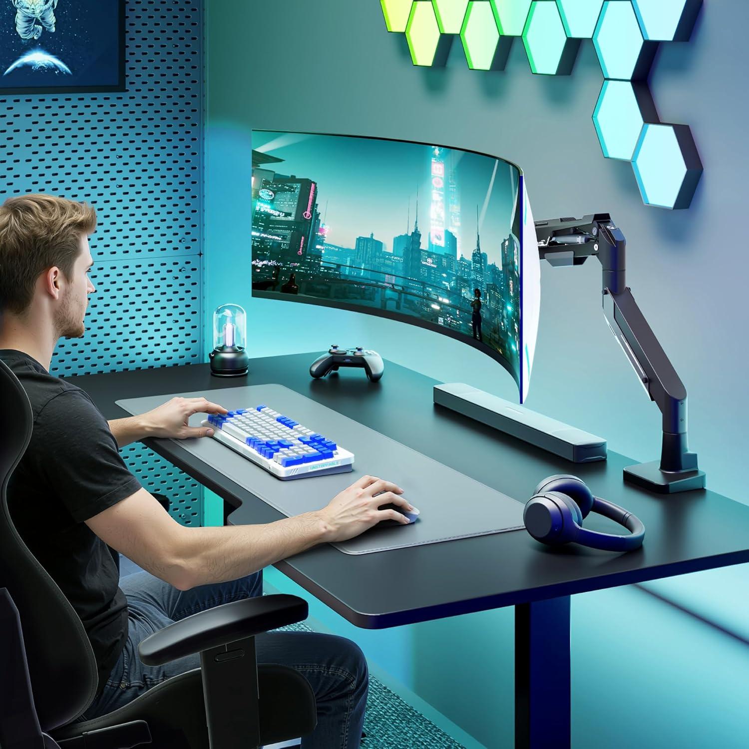 Brazo de Monitor ARES WING Soporte Gas 24-57" hasta 30 kg Negro