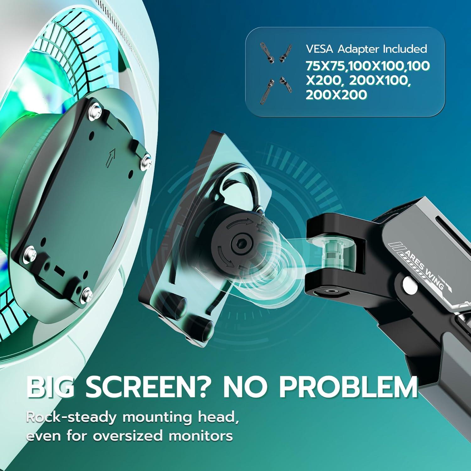 Brazo de Monitor ARES WING Soporte Gas 24-57" hasta 30 kg Negro