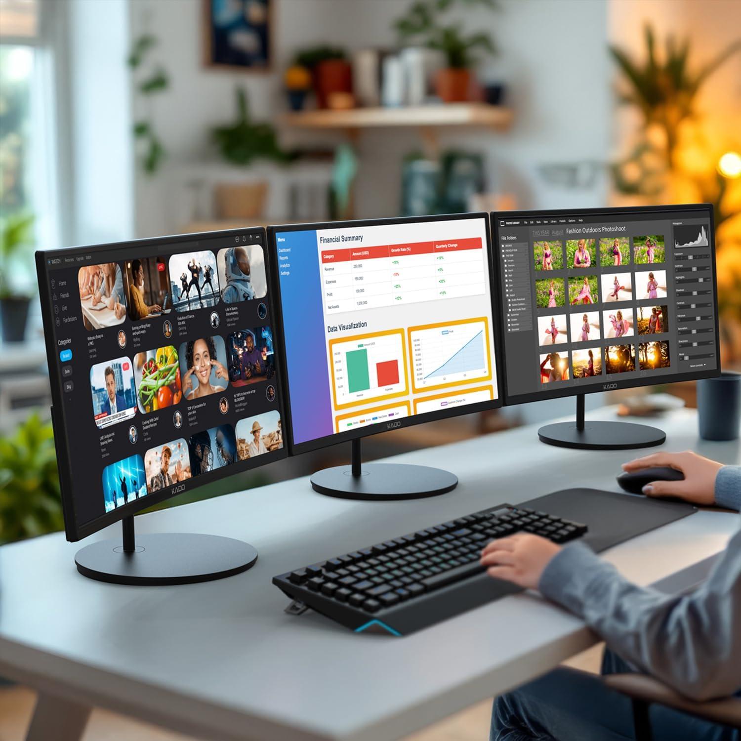 Kado Triple Monitor Curvado 27" 1920x1080 75Hz con Altavoces