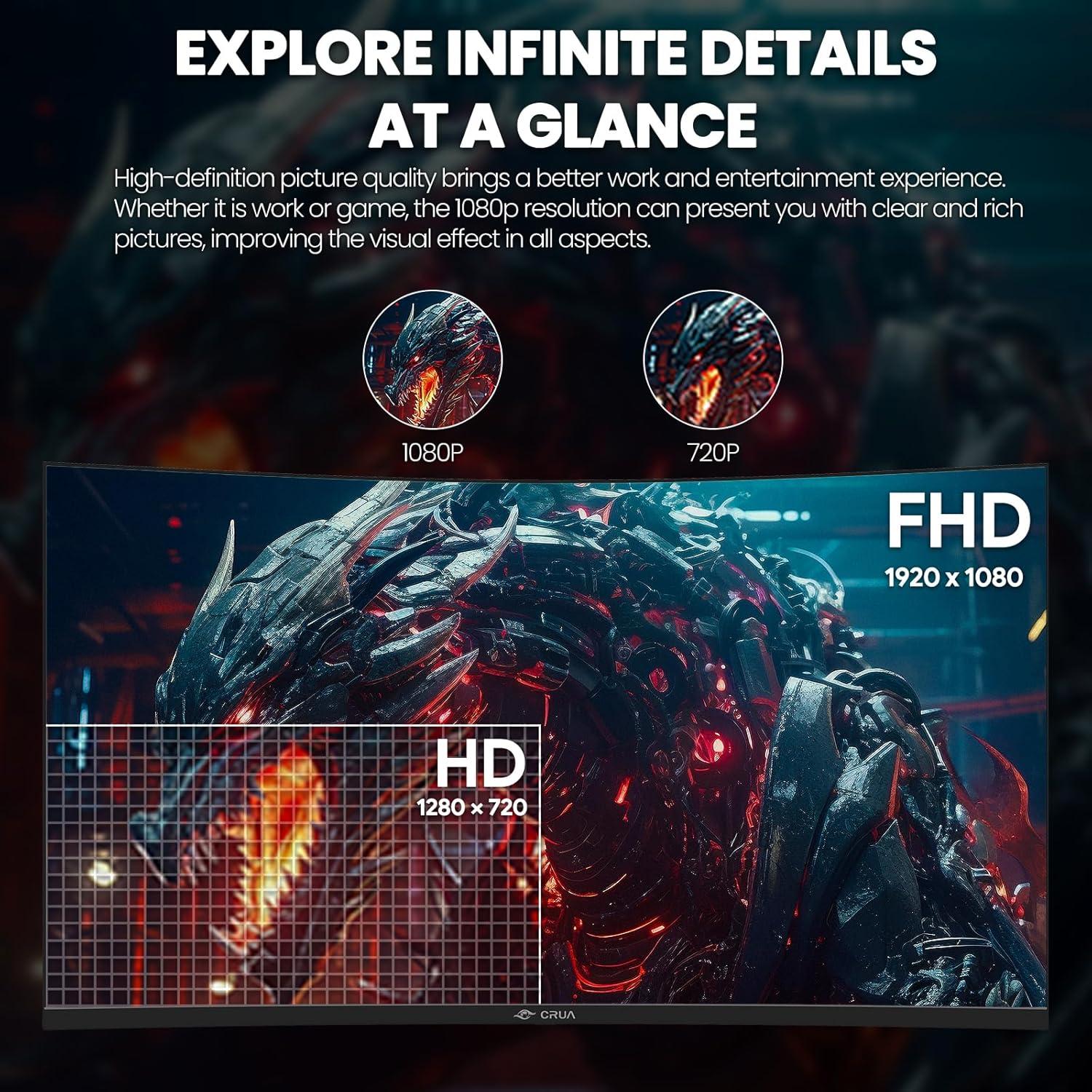 Monitor Curvo CRUA 32" FHD 200Hz VA 1800R HDMI DP Negro