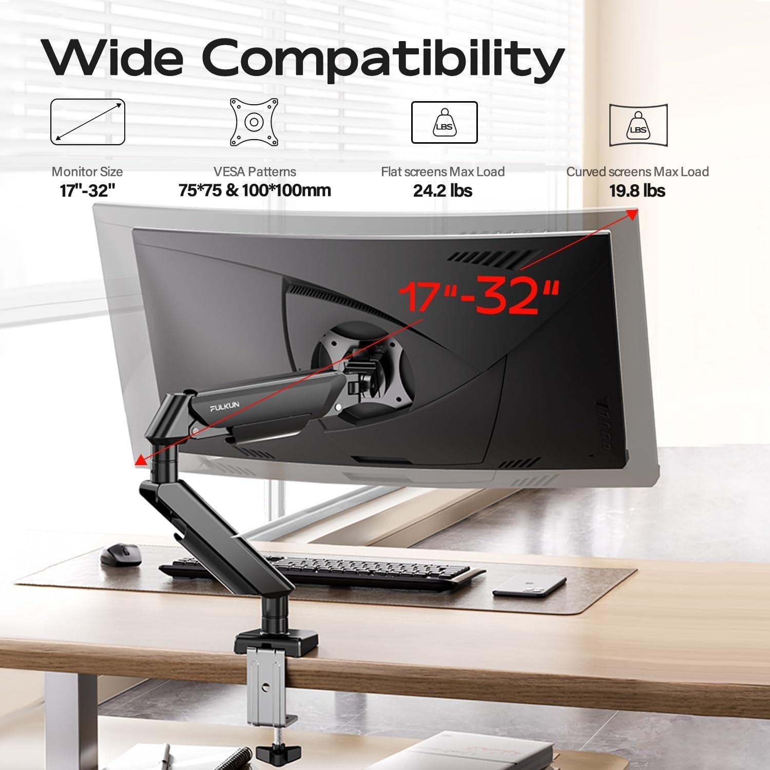 Soporte de Monitor Fulkun Articulado 17-32" Negro VESA 75x75/100x100