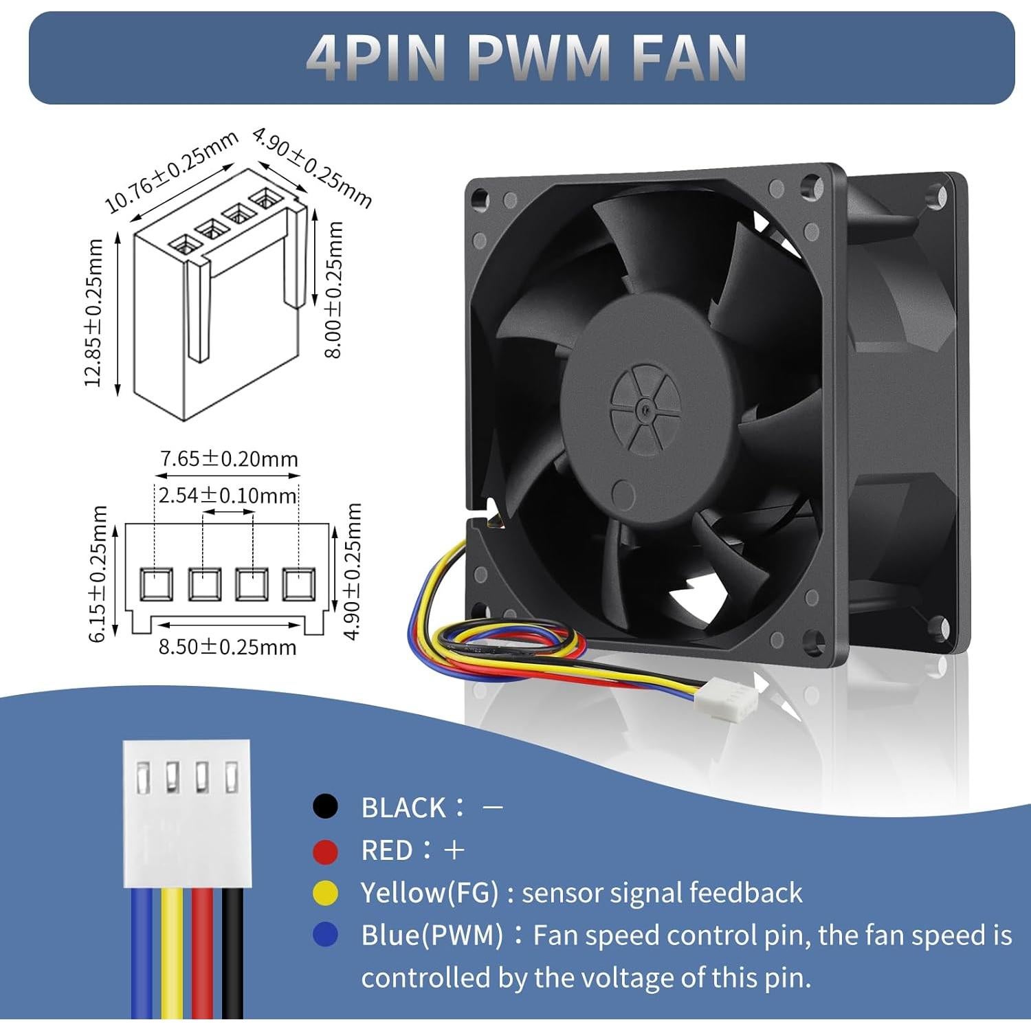 Ventilador WDERAIR 80mm 12V PWM Alto Flujo 80CFM