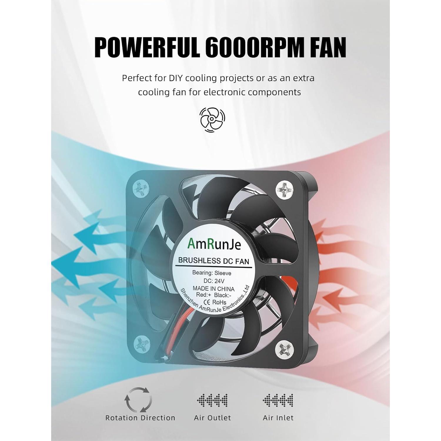 Ventilador 5010 24V AmRunJe 50x10mm 6000RPM 2 Pcs