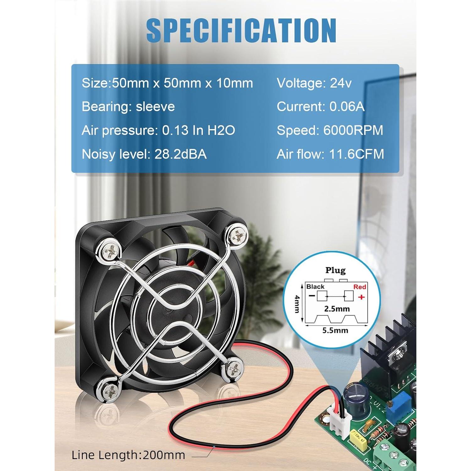 Ventilador 5010 24V AmRunJe 50x10mm 6000RPM 2 Pcs