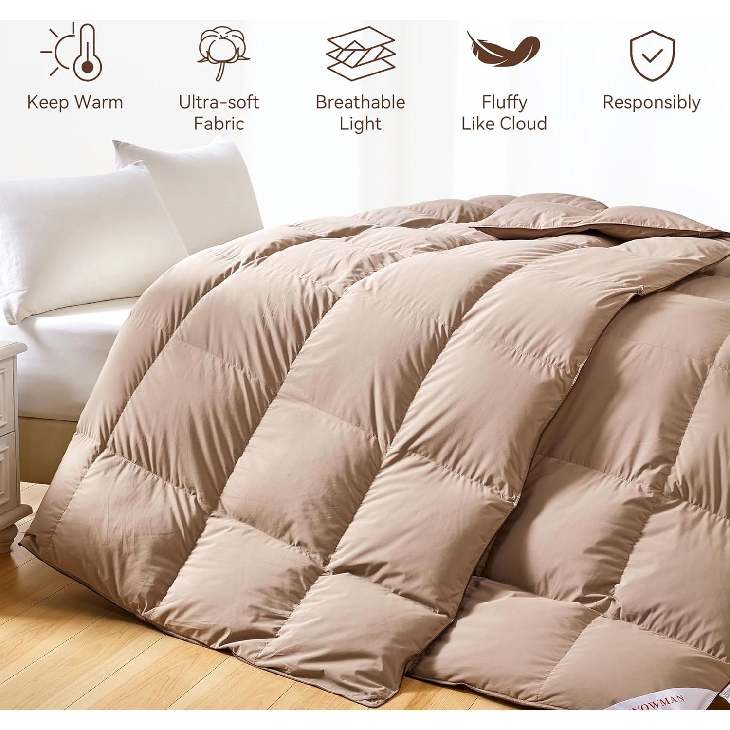 Edredón de Plumas SNOWMAN Queen Caqui 228x228cm 1.05kg