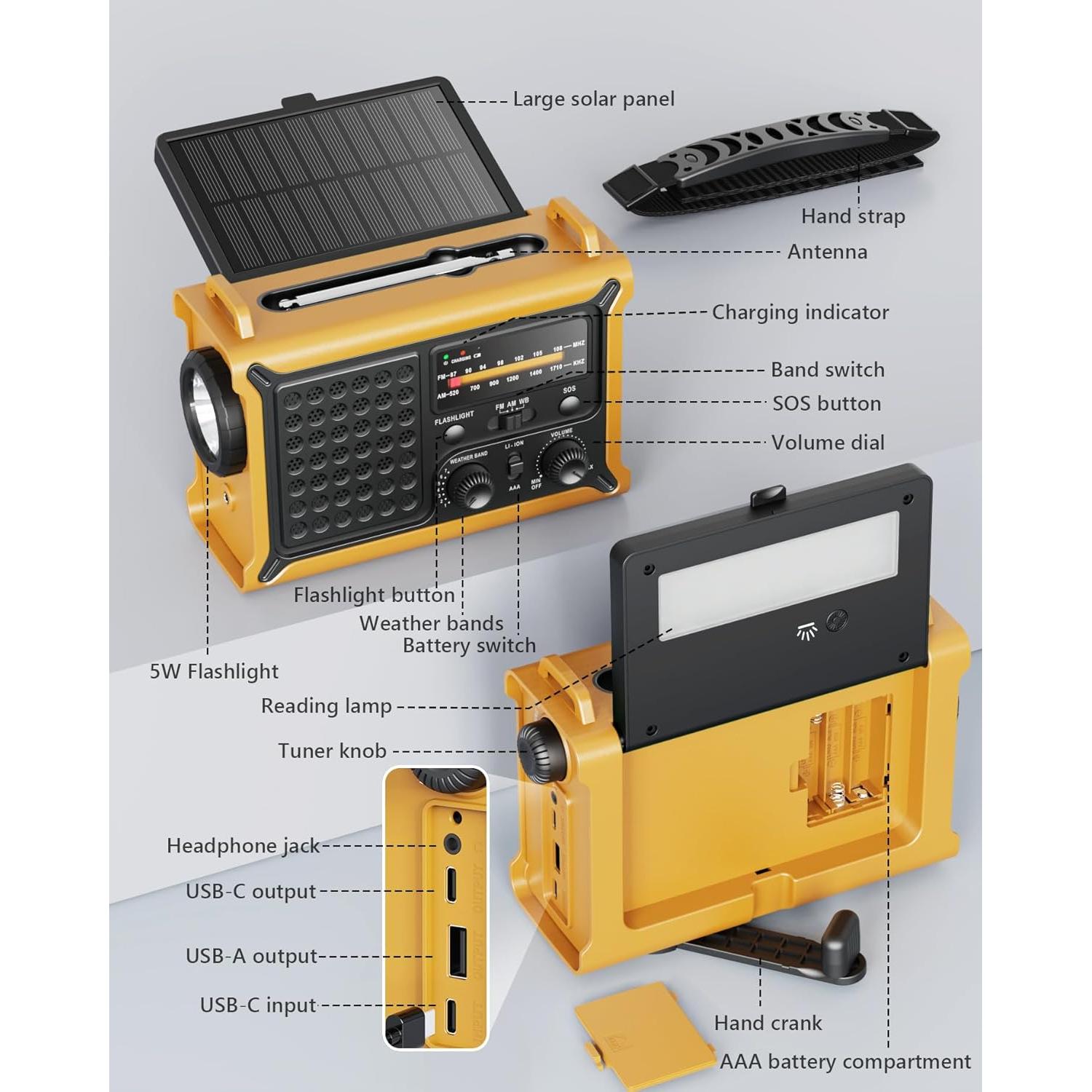 Radio Meteorológica de Emergencia Wismco CR1030 12000mAh Solar