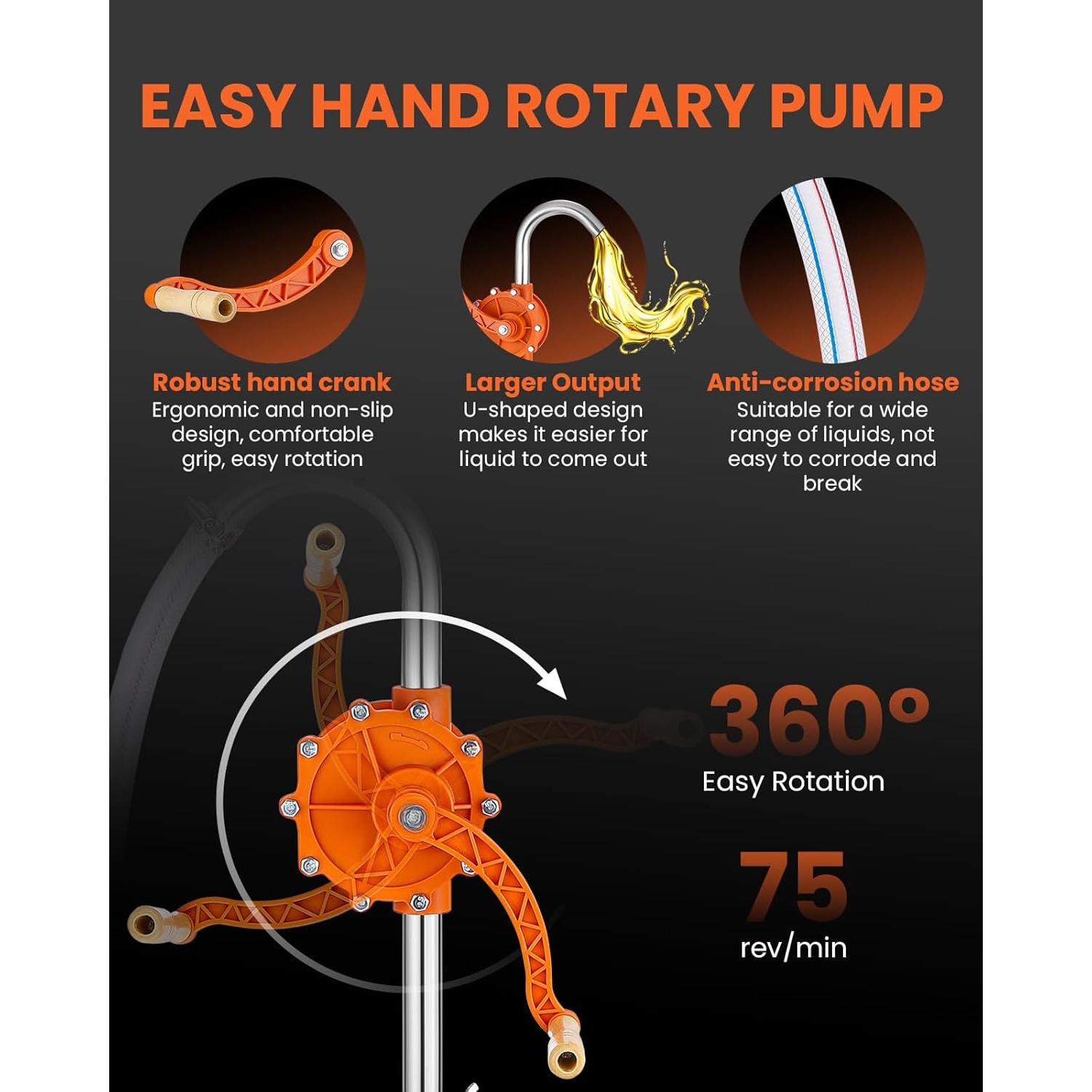 Bomba de Tambor Manual Poafamx 55 Galones Acero Inoxidable 49.2 L/min
