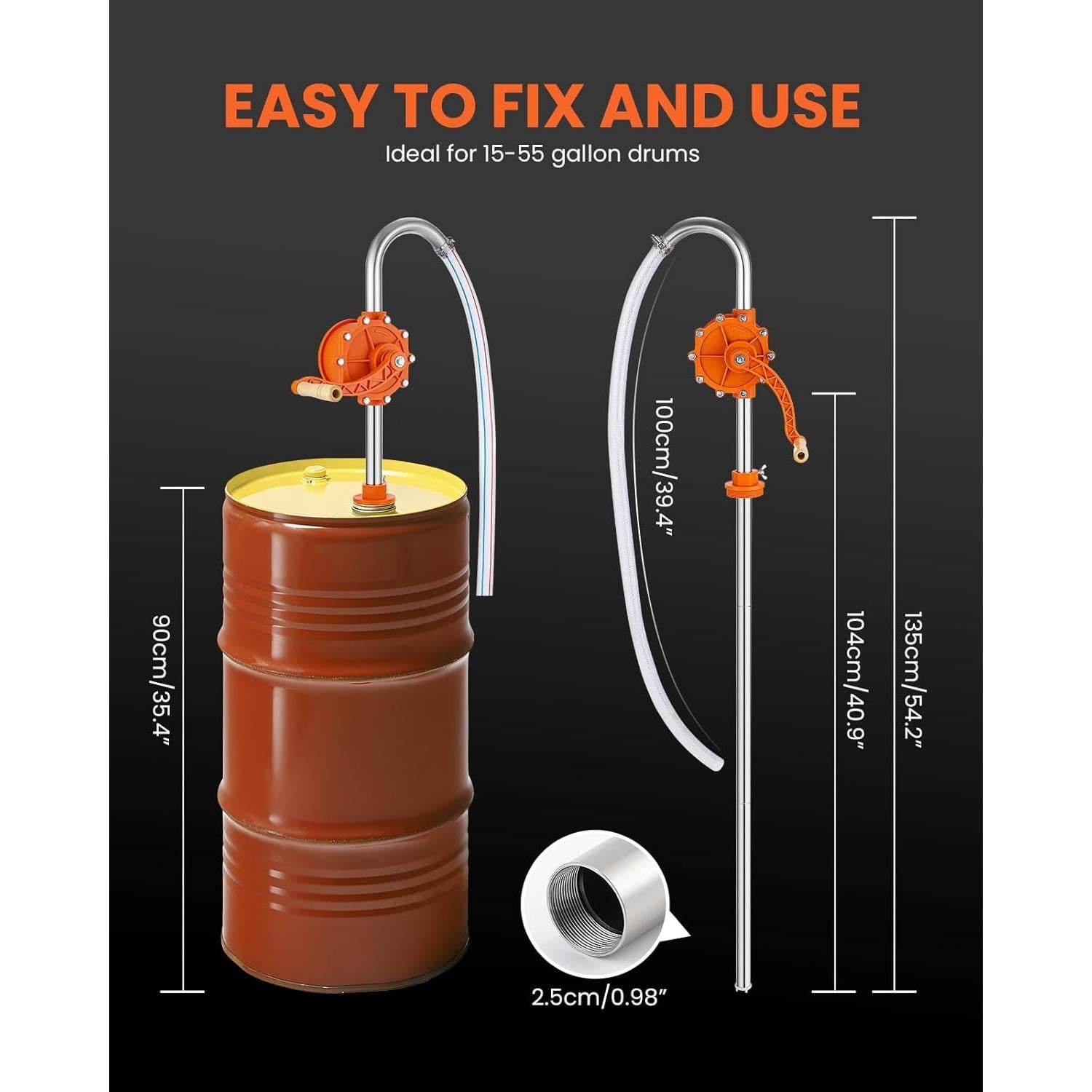 Bomba de Tambor Manual Poafamx 55 Galones Acero Inoxidable 49.2 L/min